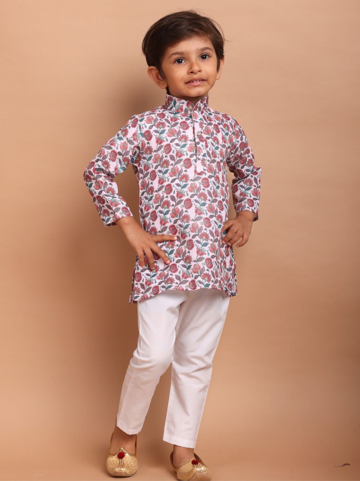 Perl White Cotton Printed Kurta Top