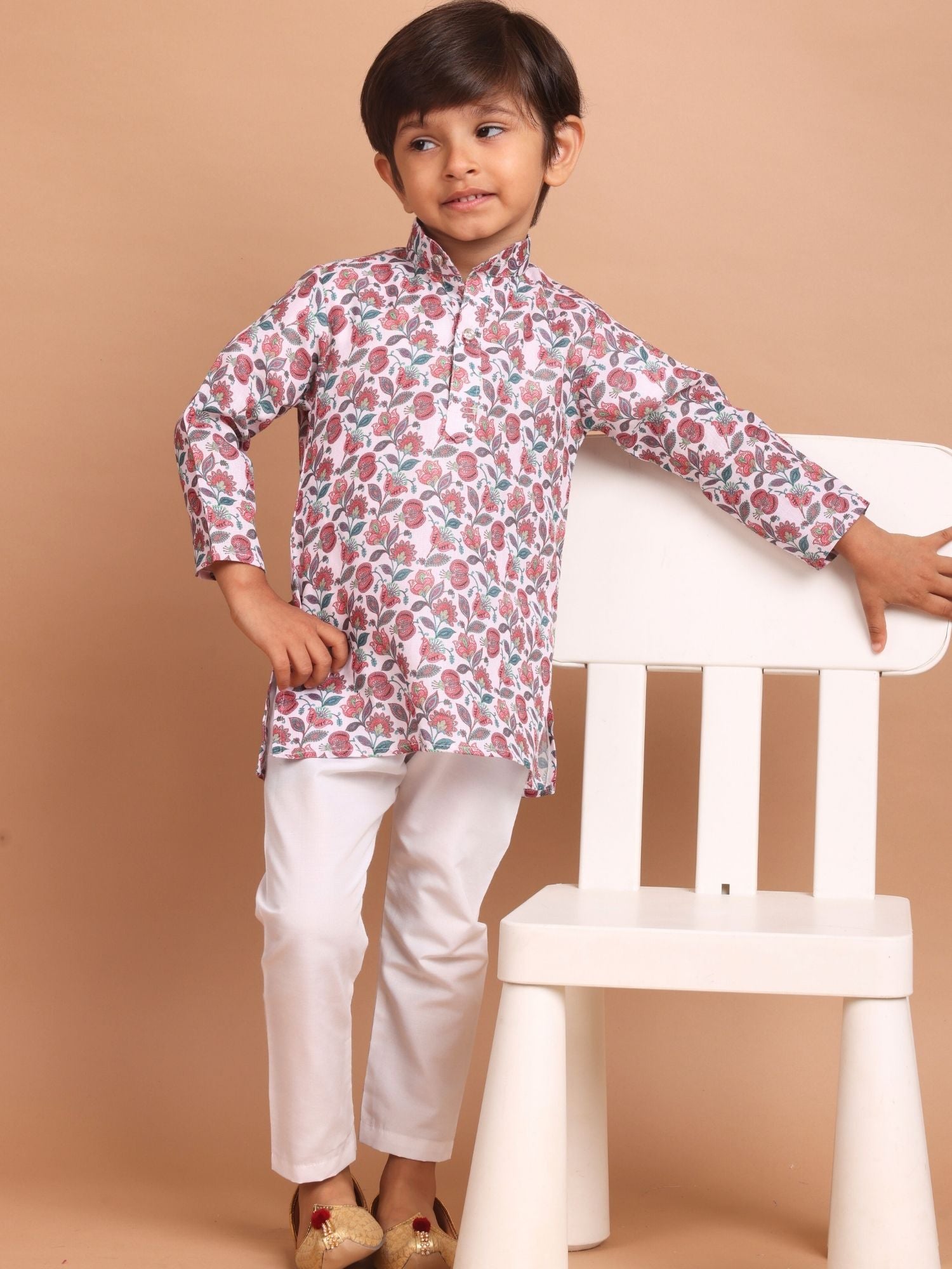 Perl White Cotton Printed Kurta Top