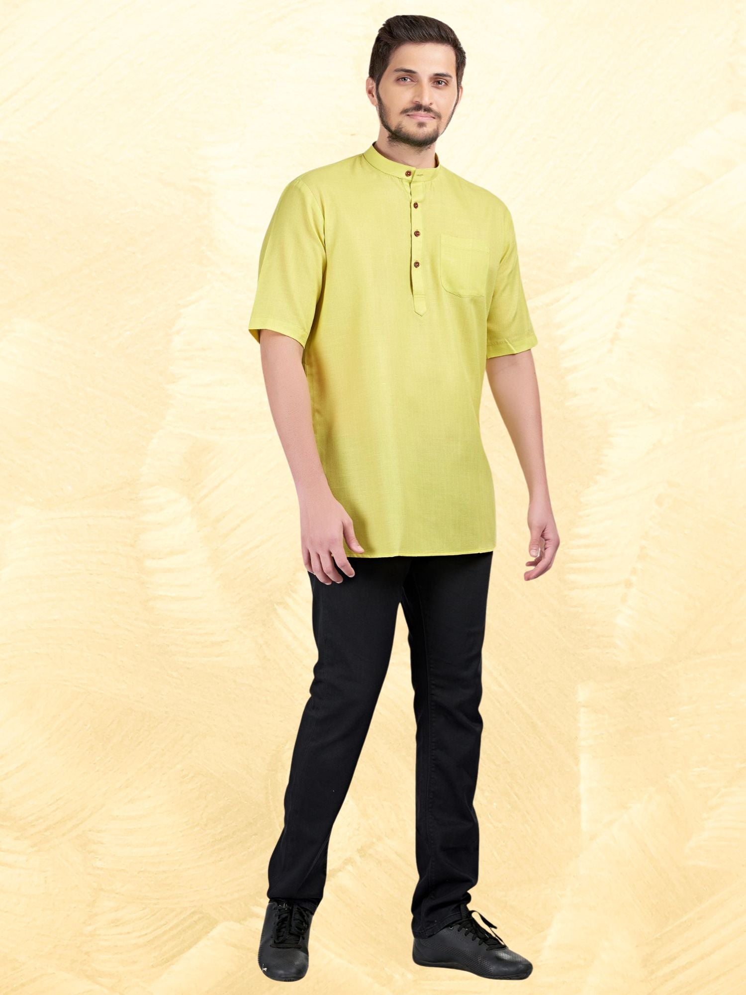 Tropical Green Solid Short Sleeves Casual Short Kurta