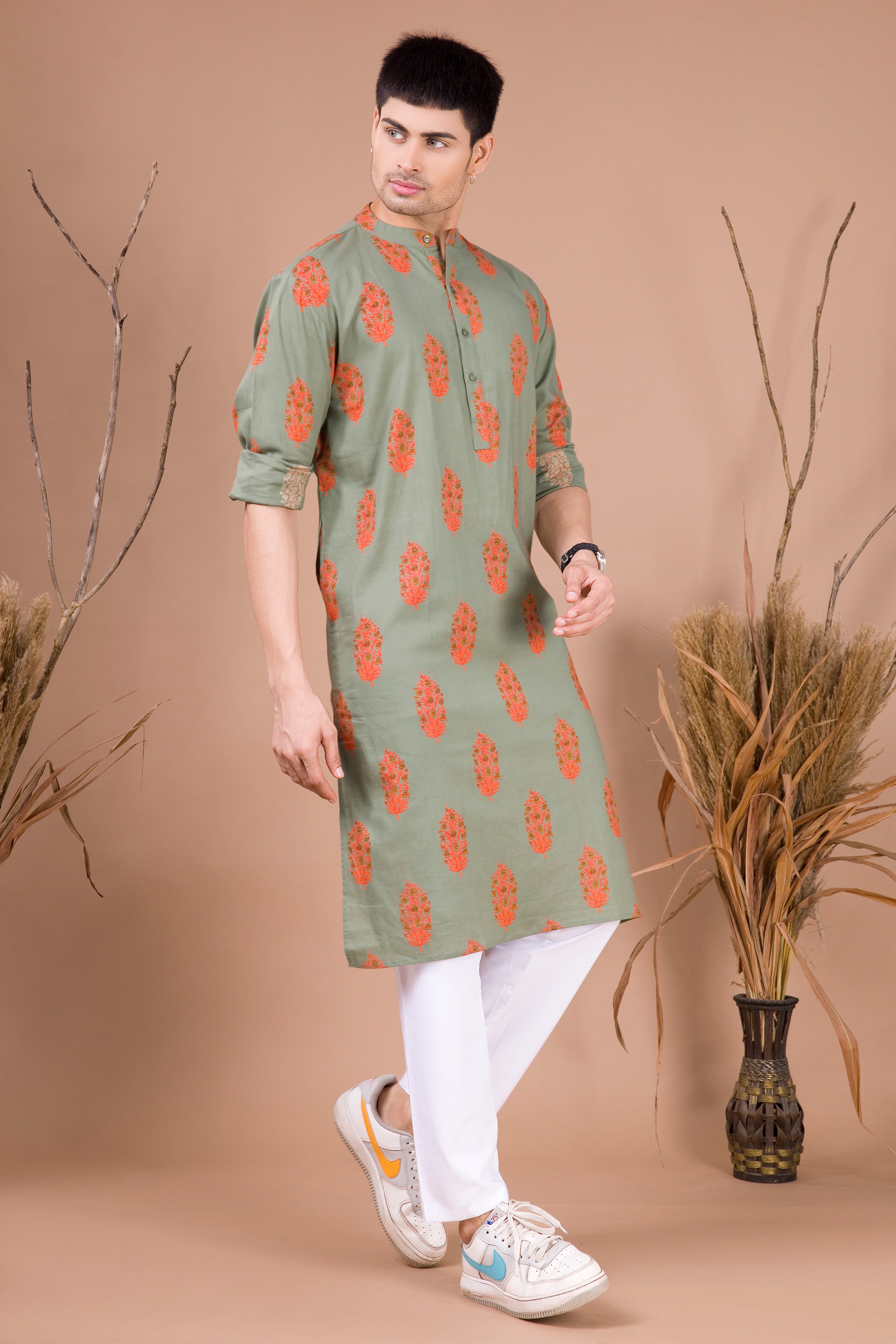 Tropical Green Printed Cotton Kurta Top