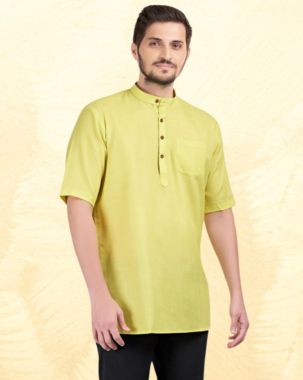Tropical Green Solid Short Sleeves Casual Short Kurta