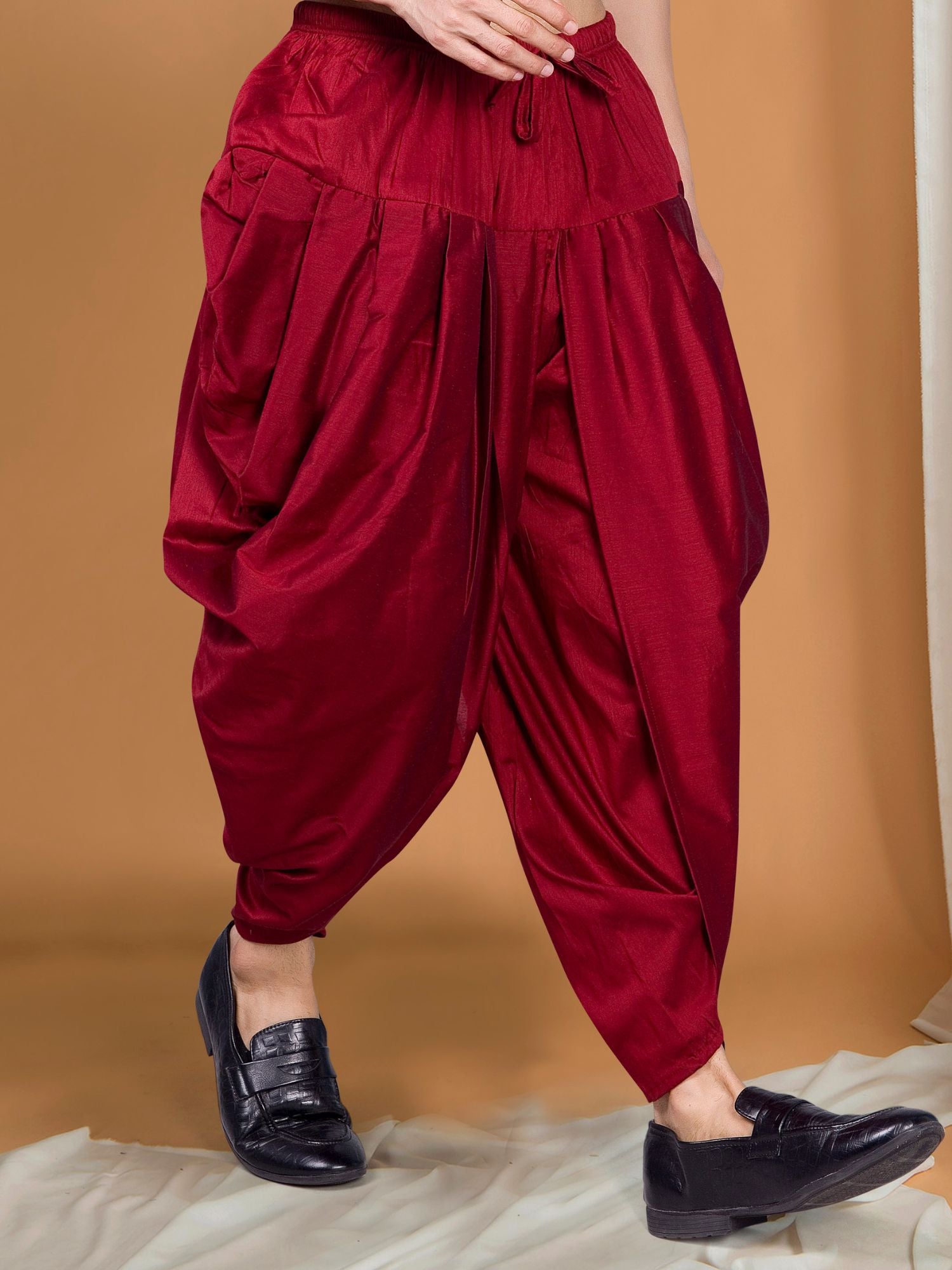 Barn Red Ready To Wear Cotton-Silk Peshawari Dhoti