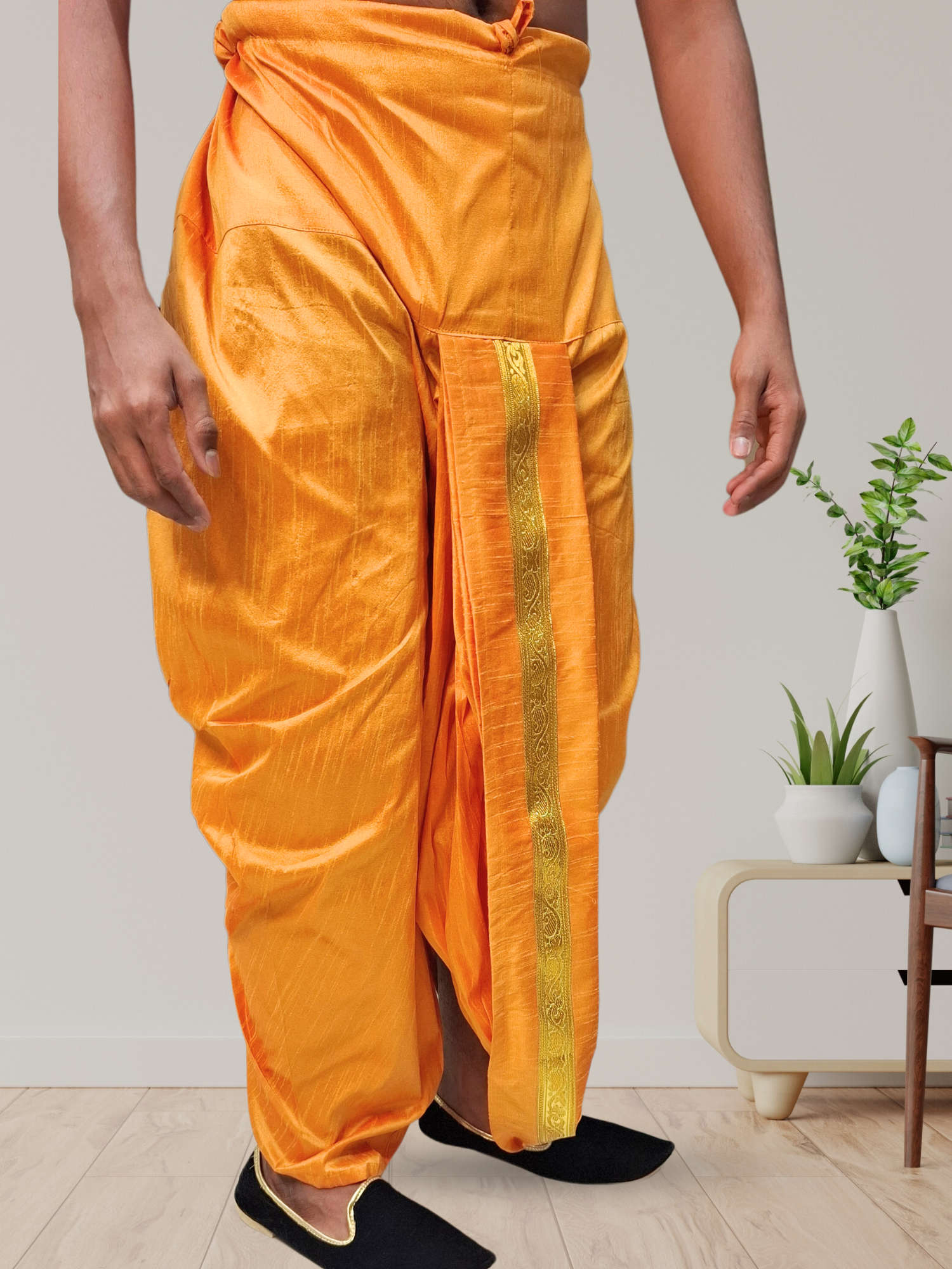 Orange Pitambari Ready To Wear Silk Dhoti