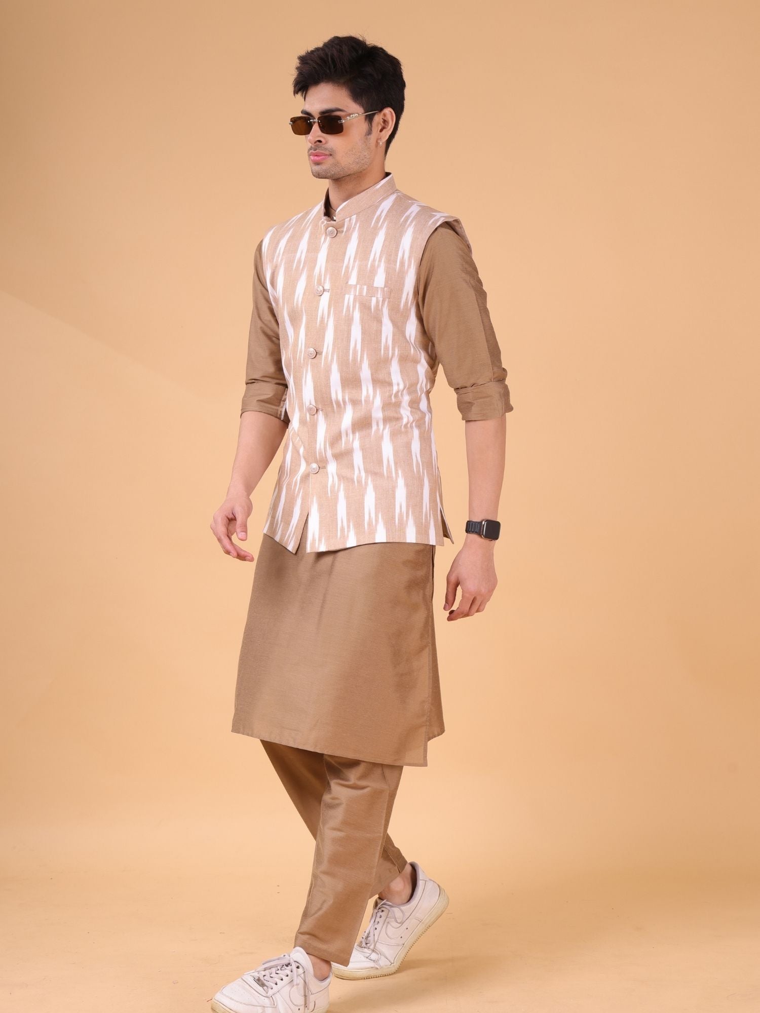 Cider Browm Solid Pattern Cotton Kurta Jacket Set
