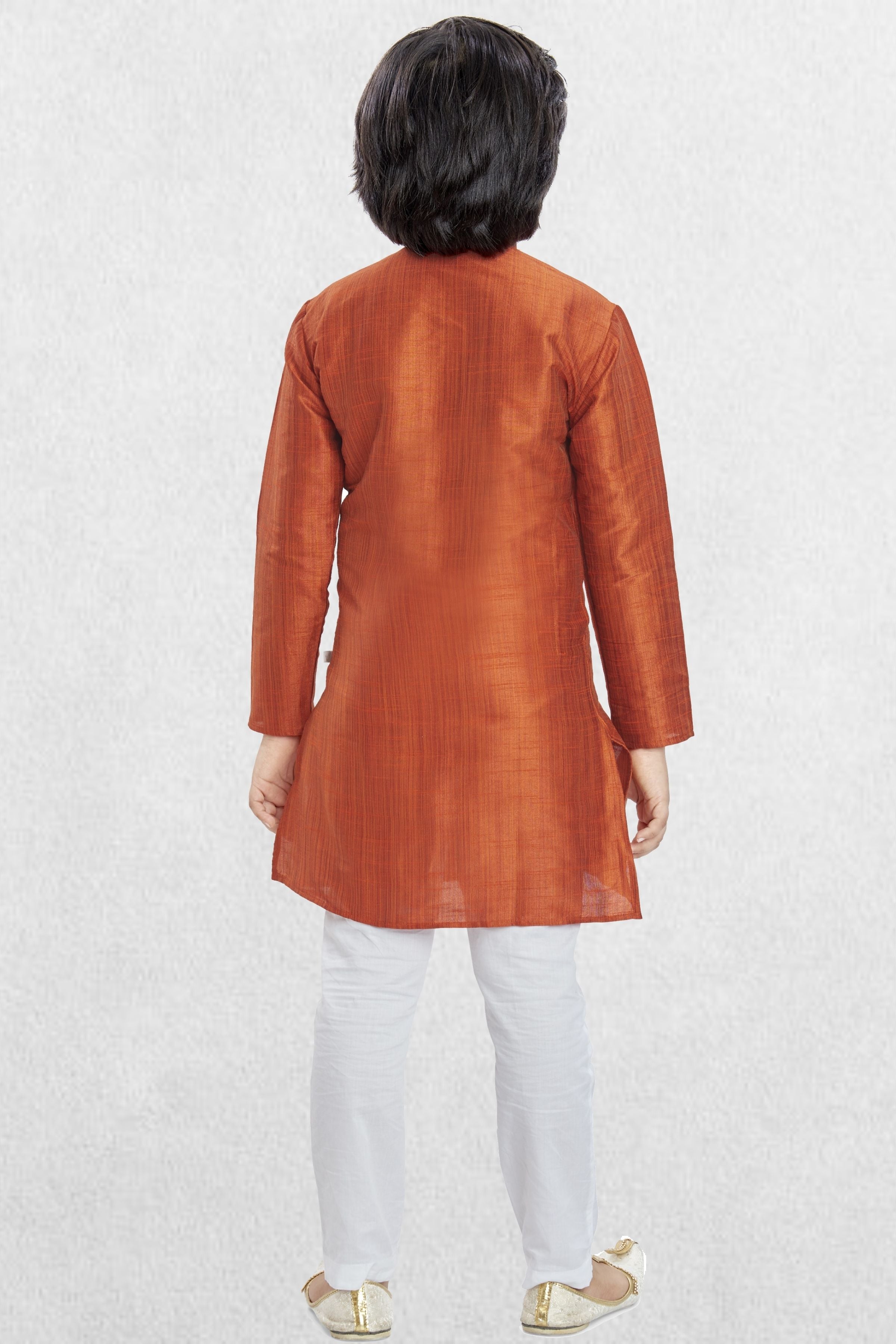 Apricot Orange Solid Cotton-Silk Kurta