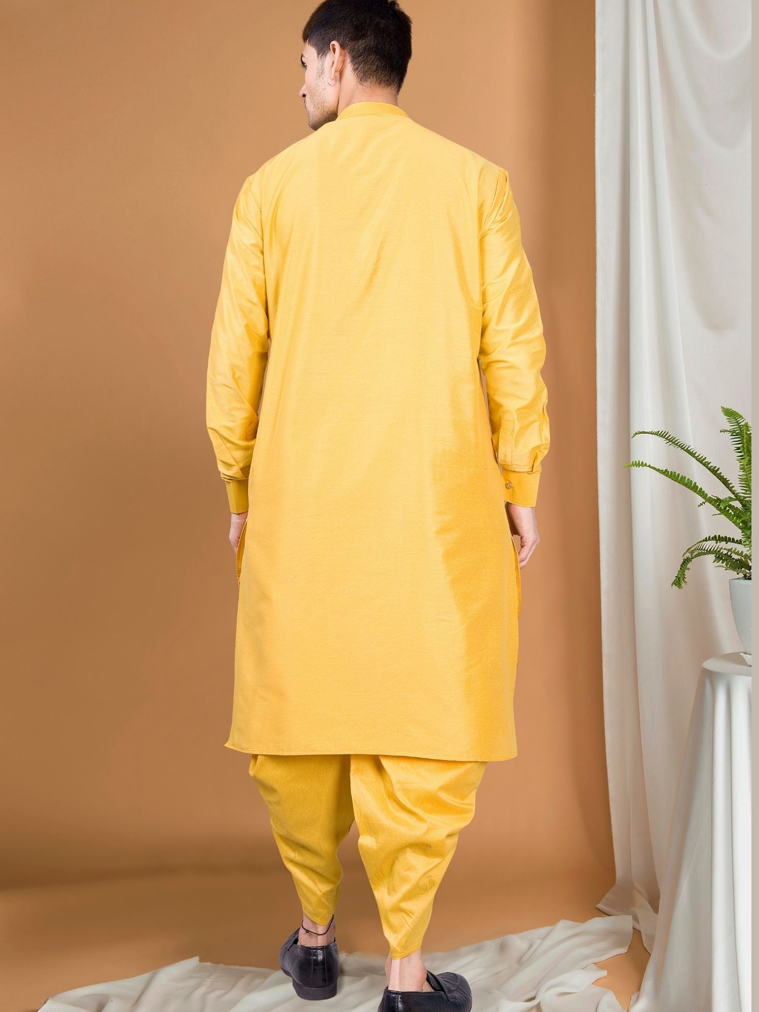 Shine Of Yellow Solid Kurta Peshawari Set