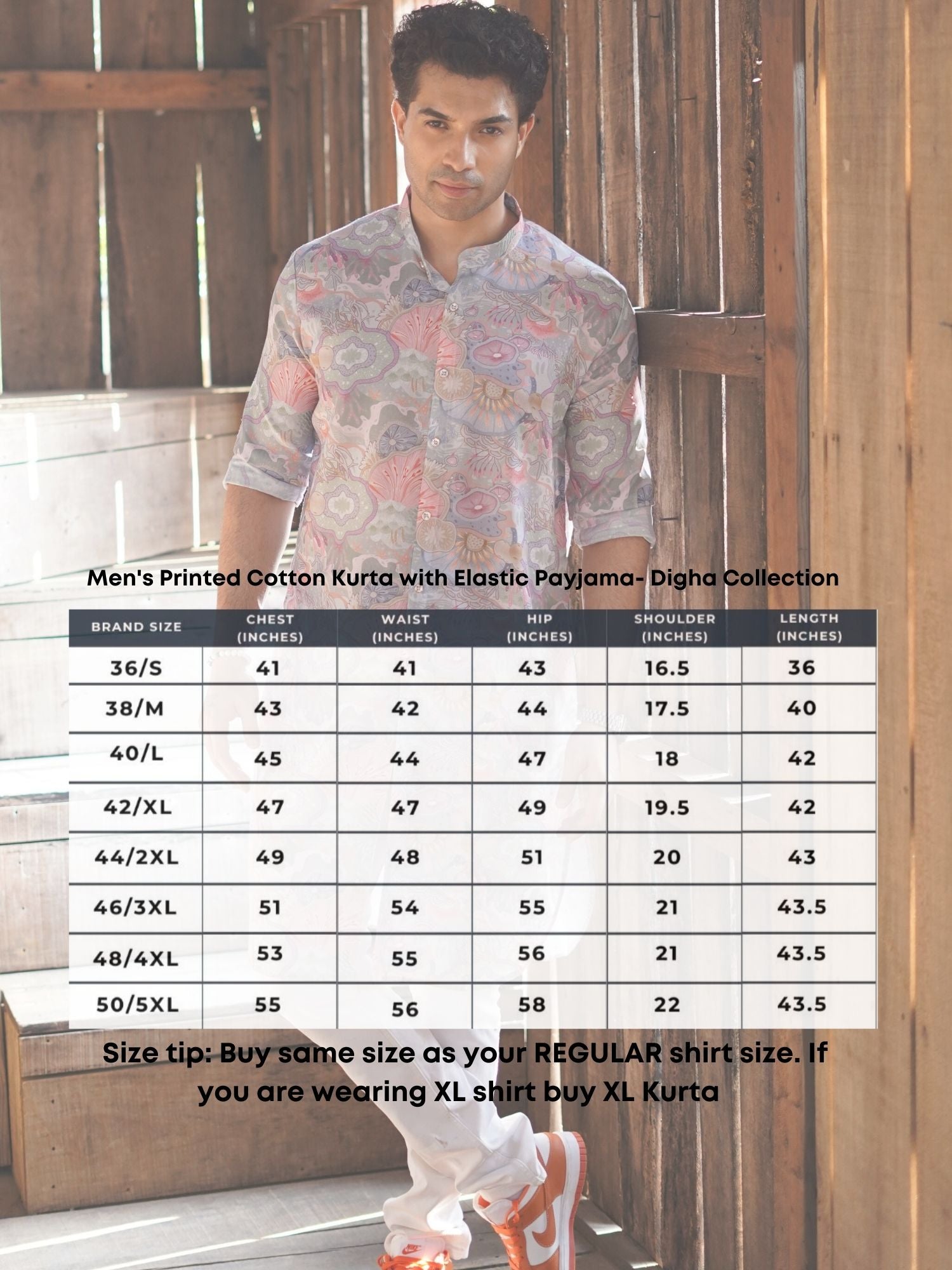 Tropical Green Floral Printed Cotton Kurta Pajama Set