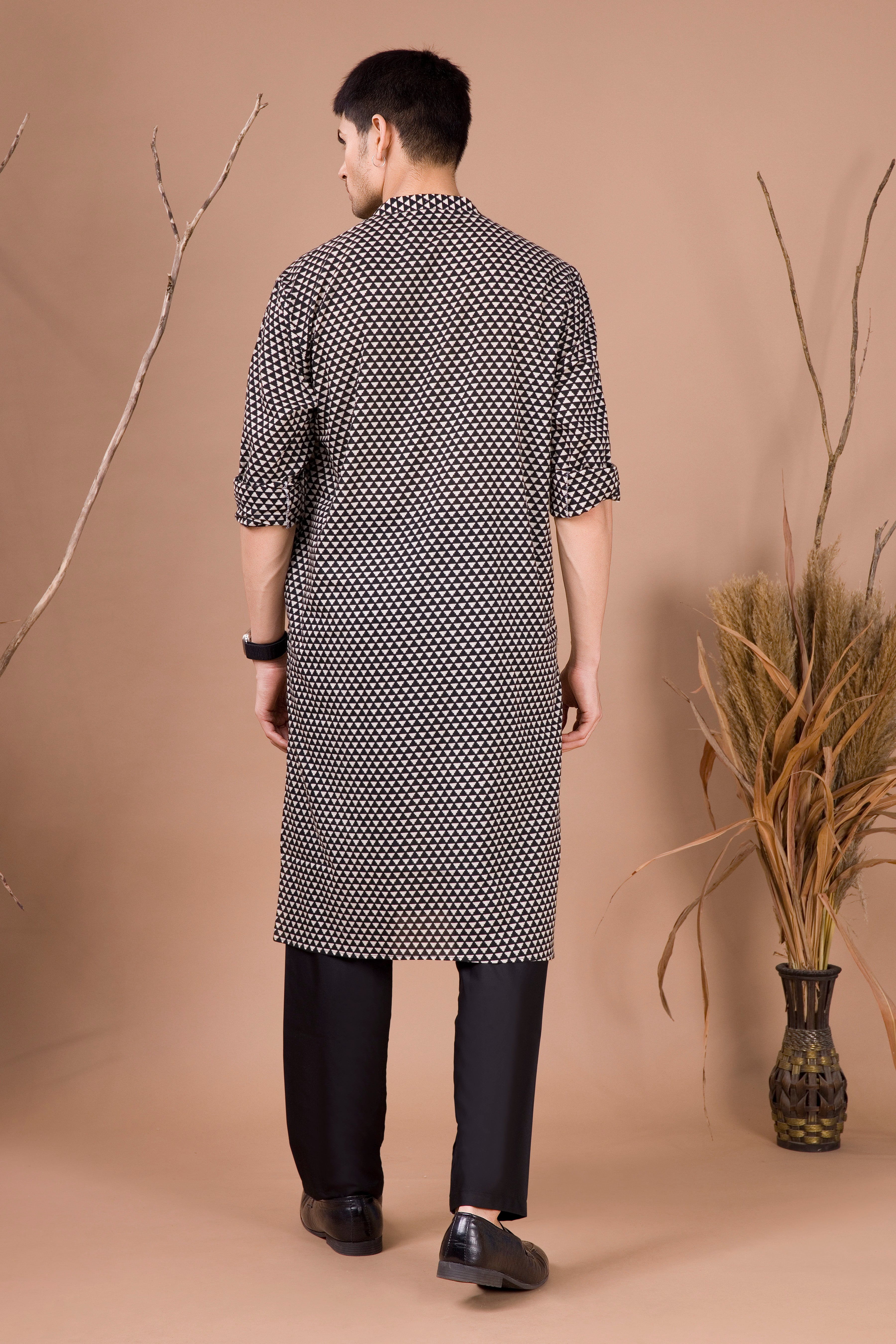 Jade Black & White Printed Cotton Kurta
