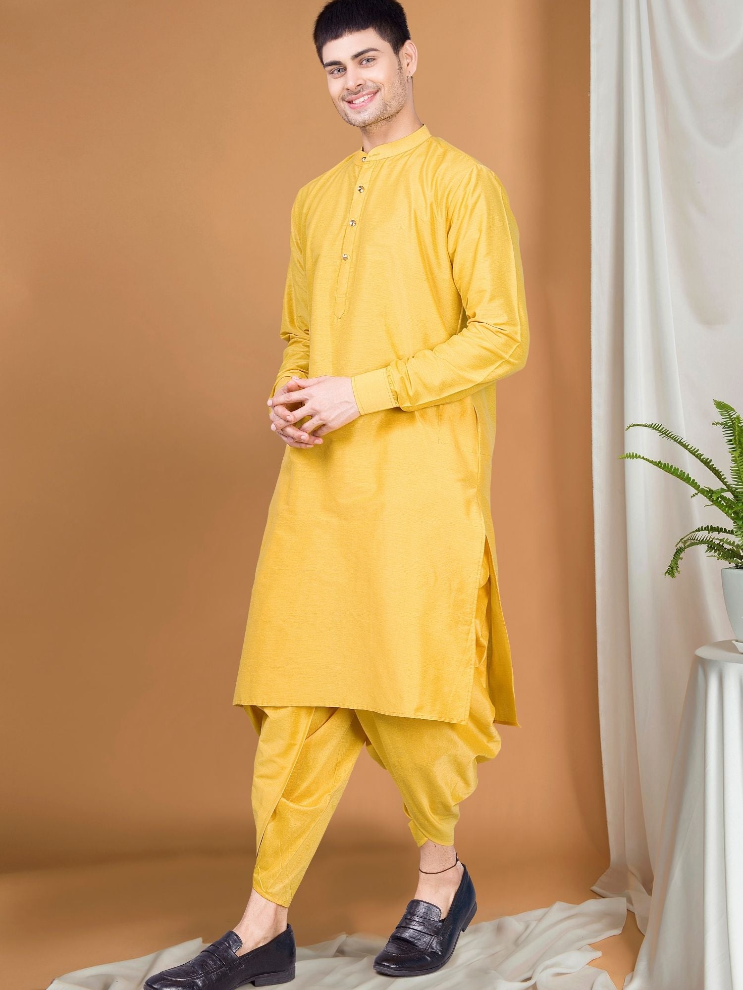 Shine Of Yellow Solid Kurta Peshawari Set