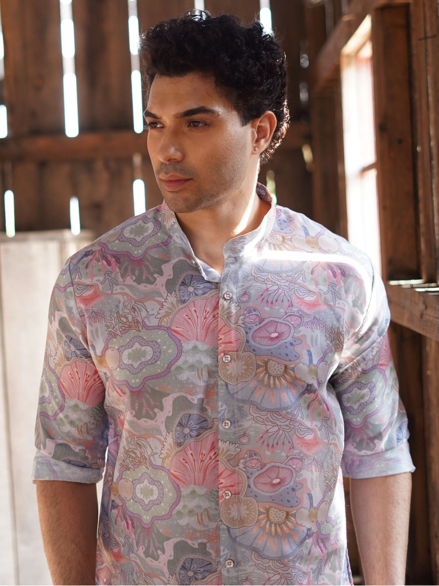 Tropical Green Floral Printed Cotton Kurta Pajama Set