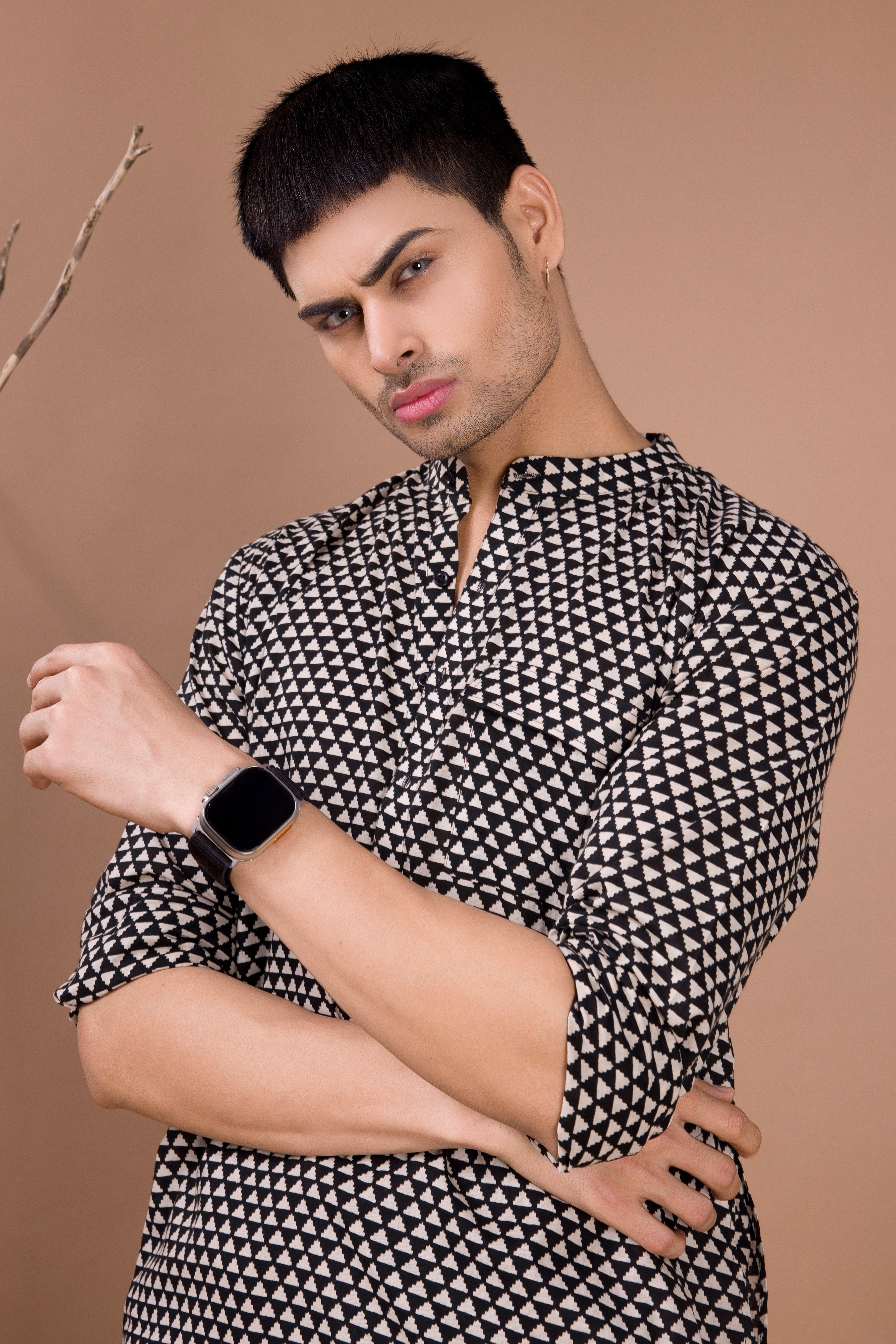 Jade Black & White Printed Cotton Kurta