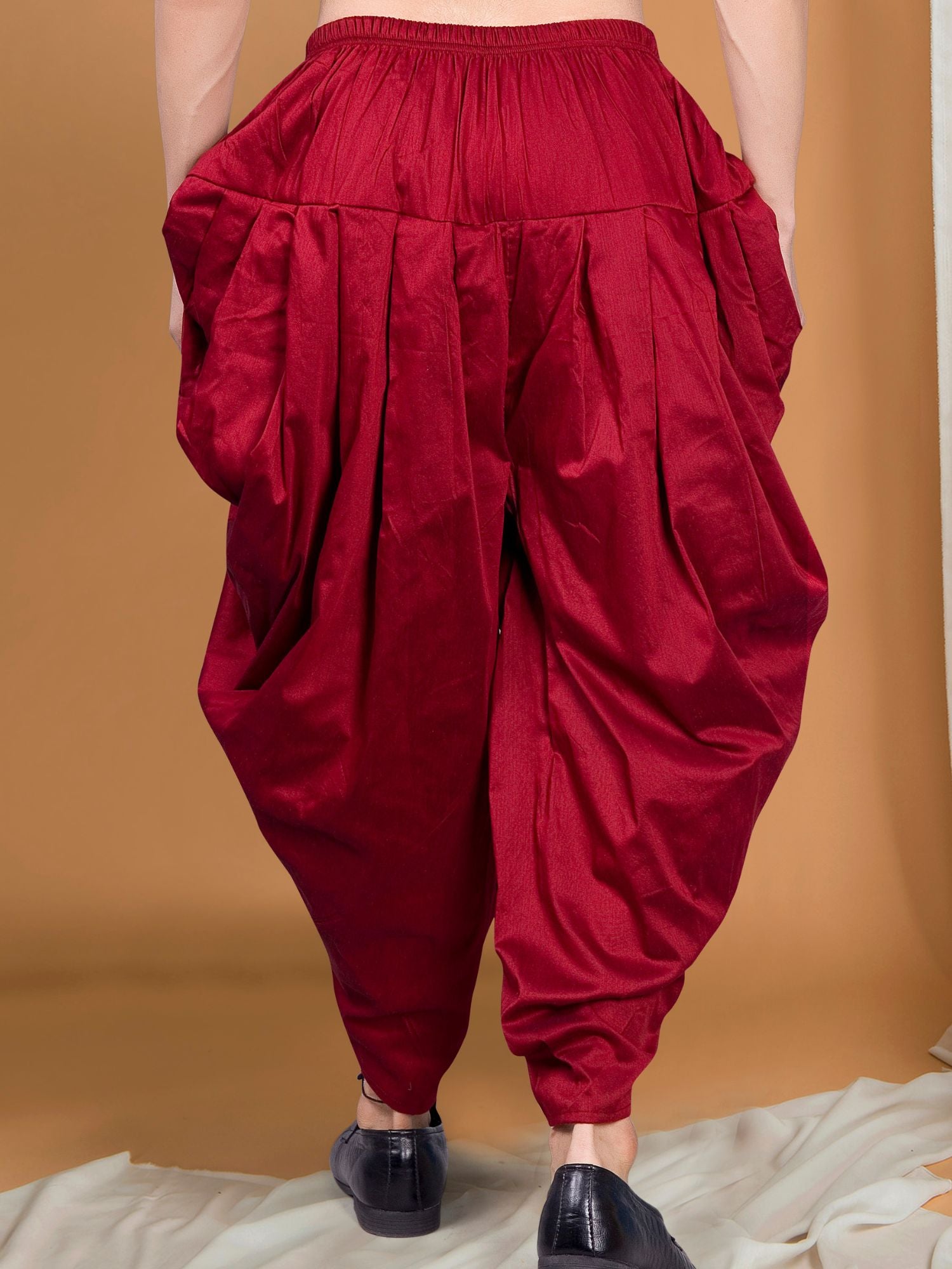 Barn Red Ready To Wear Cotton-Silk Peshawari Dhoti