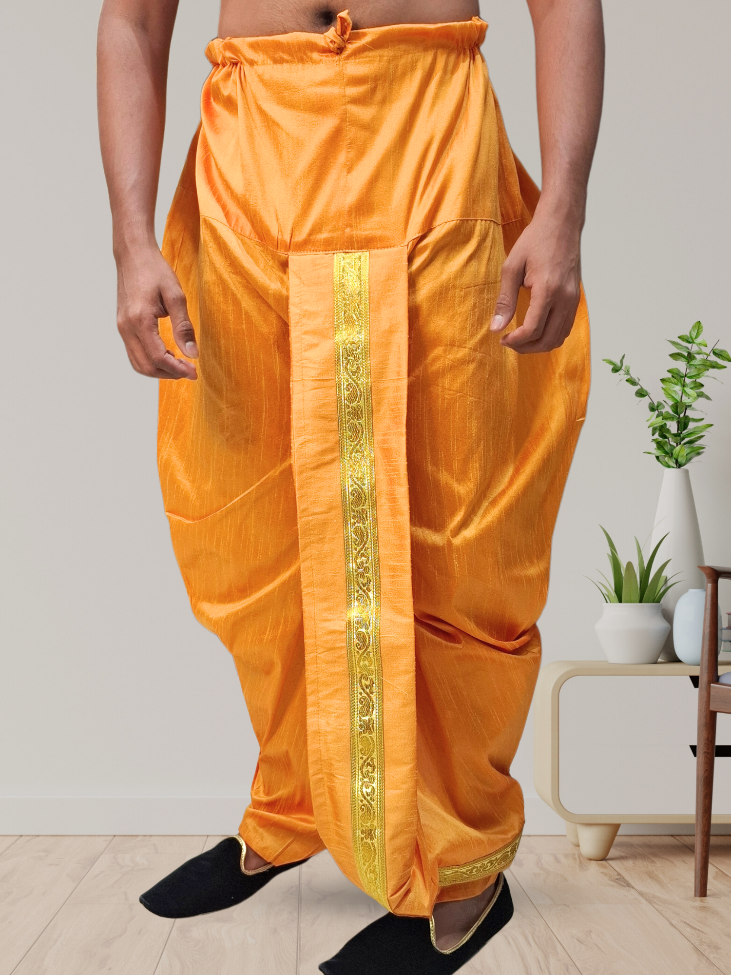 Orange Pitambari Ready To Wear Silk Dhoti