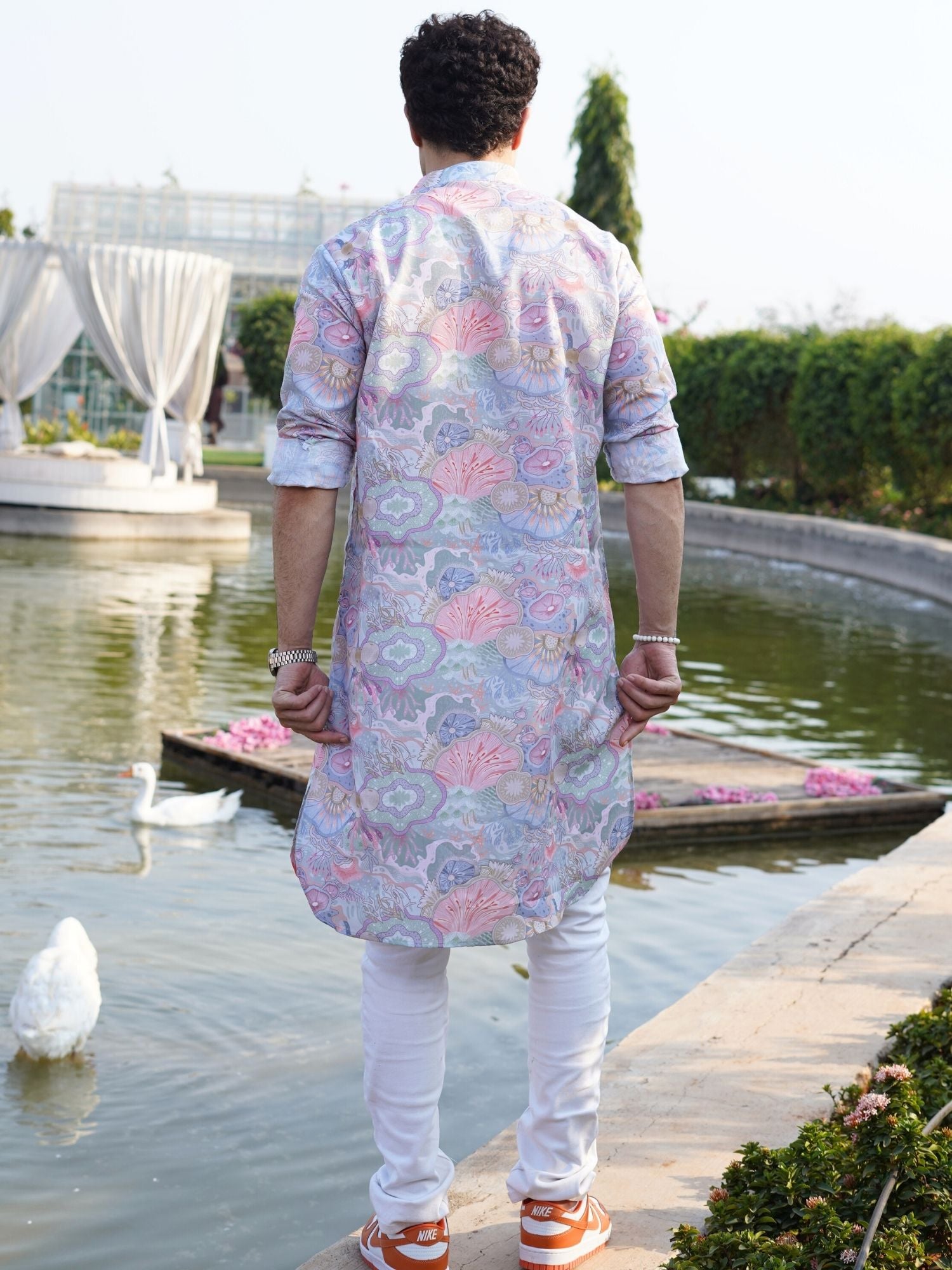 Tropical Green Floral Printed Cotton Kurta Pajama Set