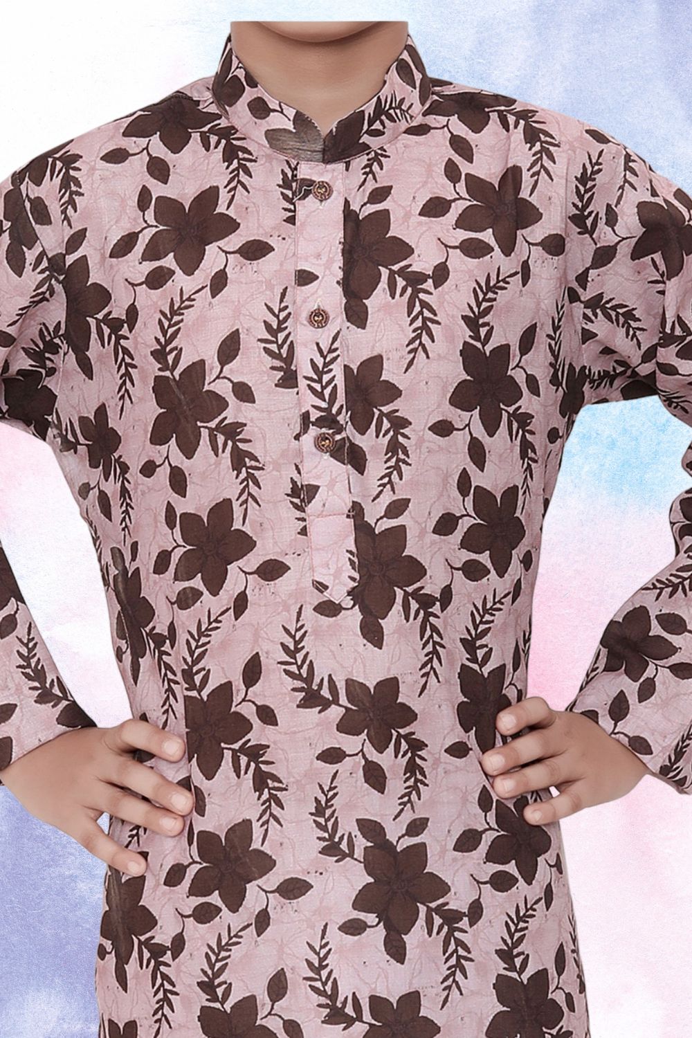 Coral Peach Indi Print Cotton Kurta
