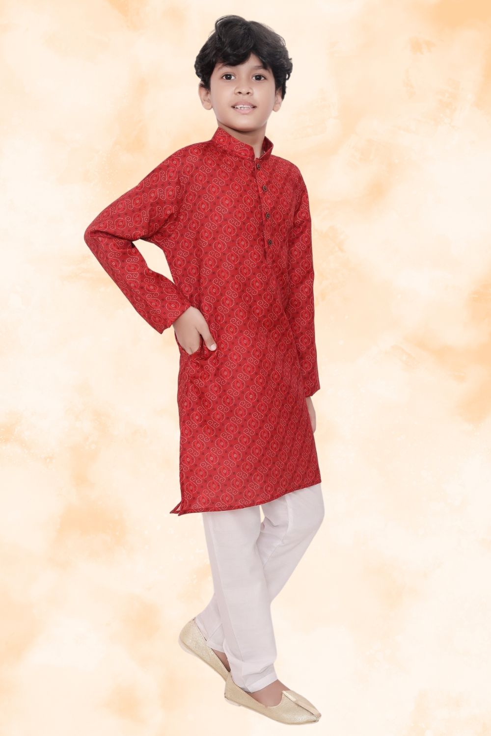 Barn Red Hloom Printed Cotton Kurta