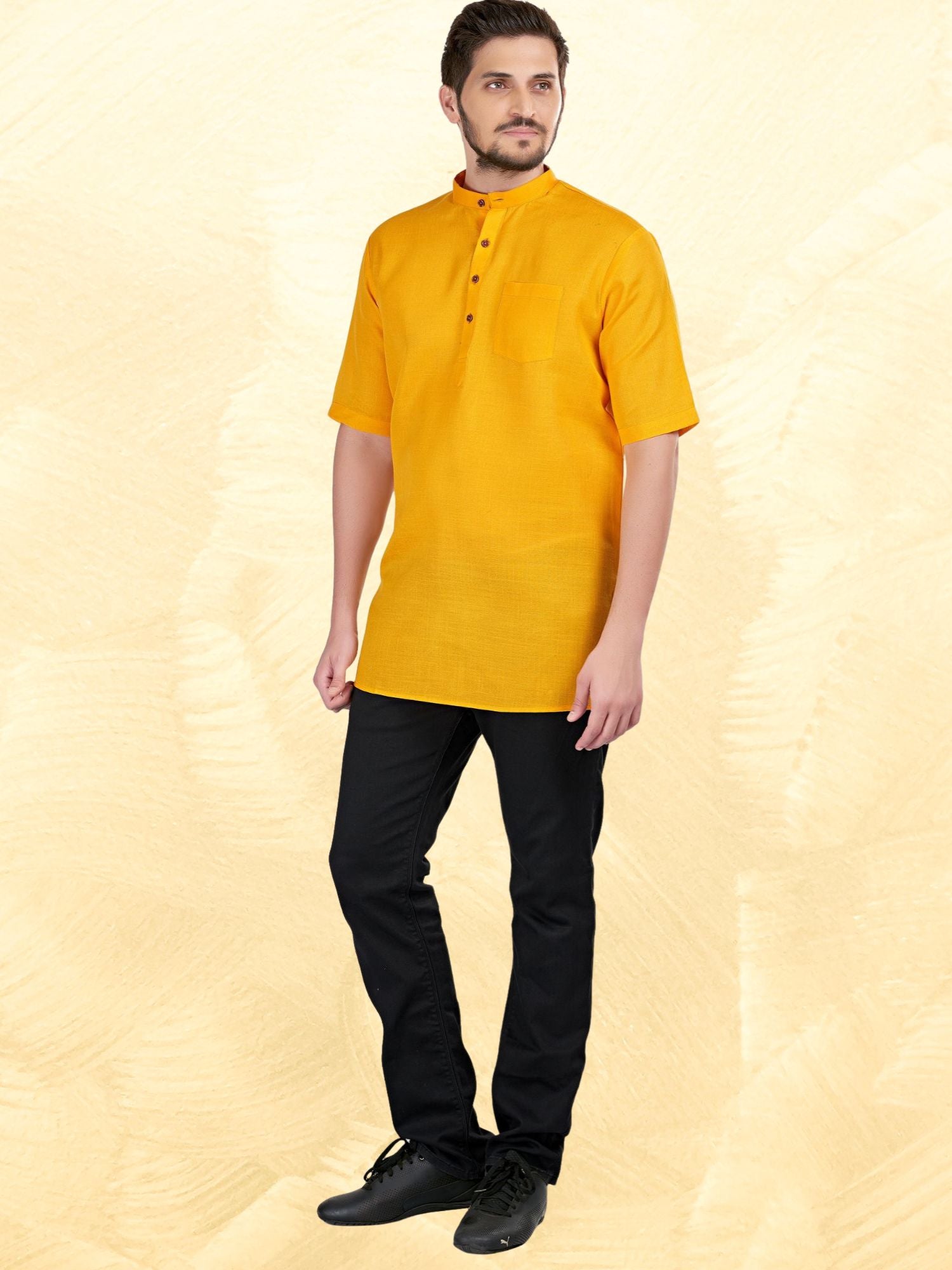 Sun Shine Yellow Solid Short Sleeves Casual Short Kurta