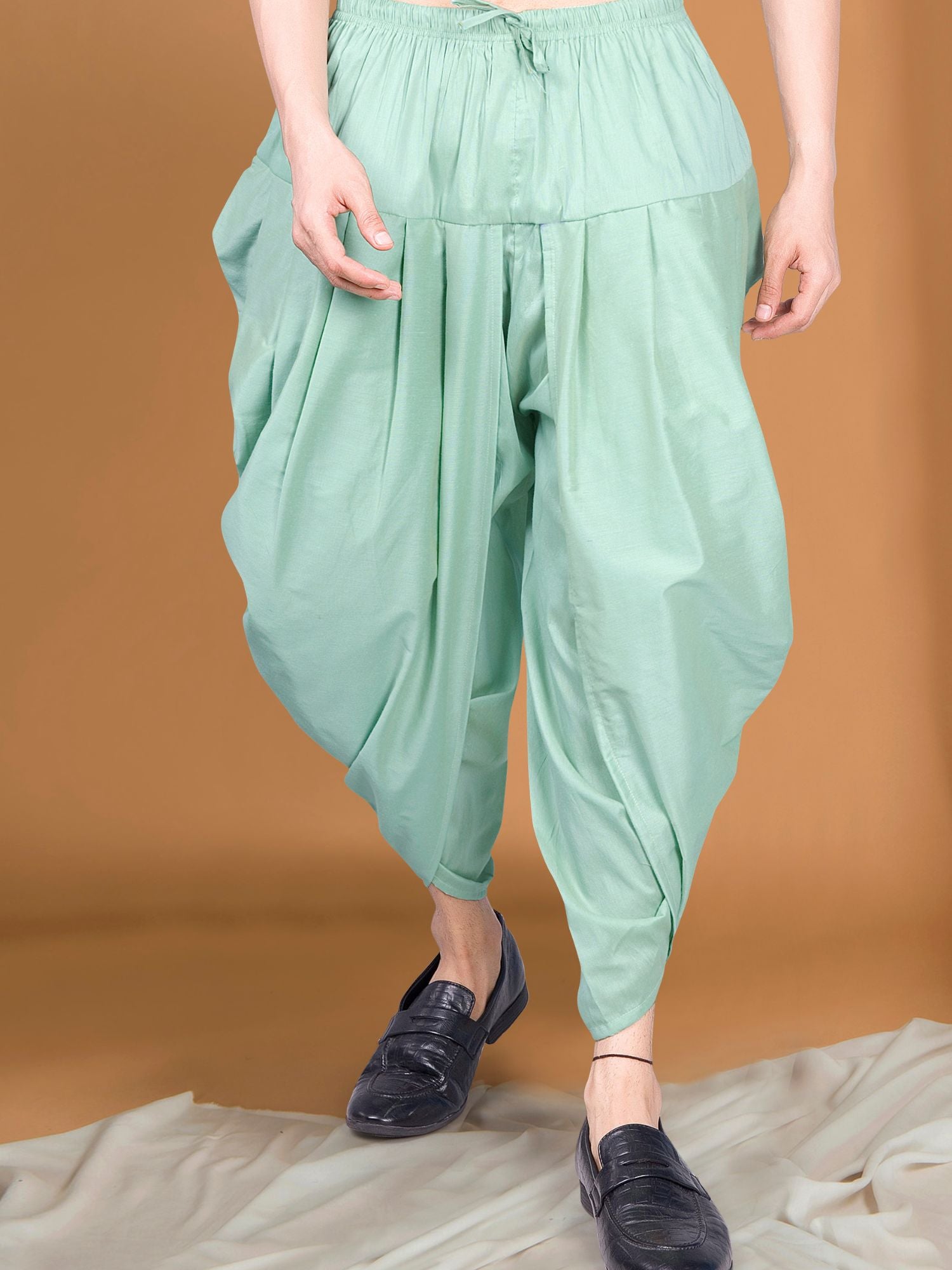 Tropical Green Ready To Wear Cotton-Silk Peshawari Dhoti