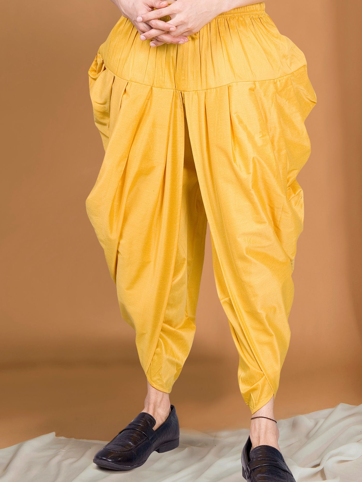 Shine Of Yellow Ready To Wear Cotton-Silk Peshawari Dhoti