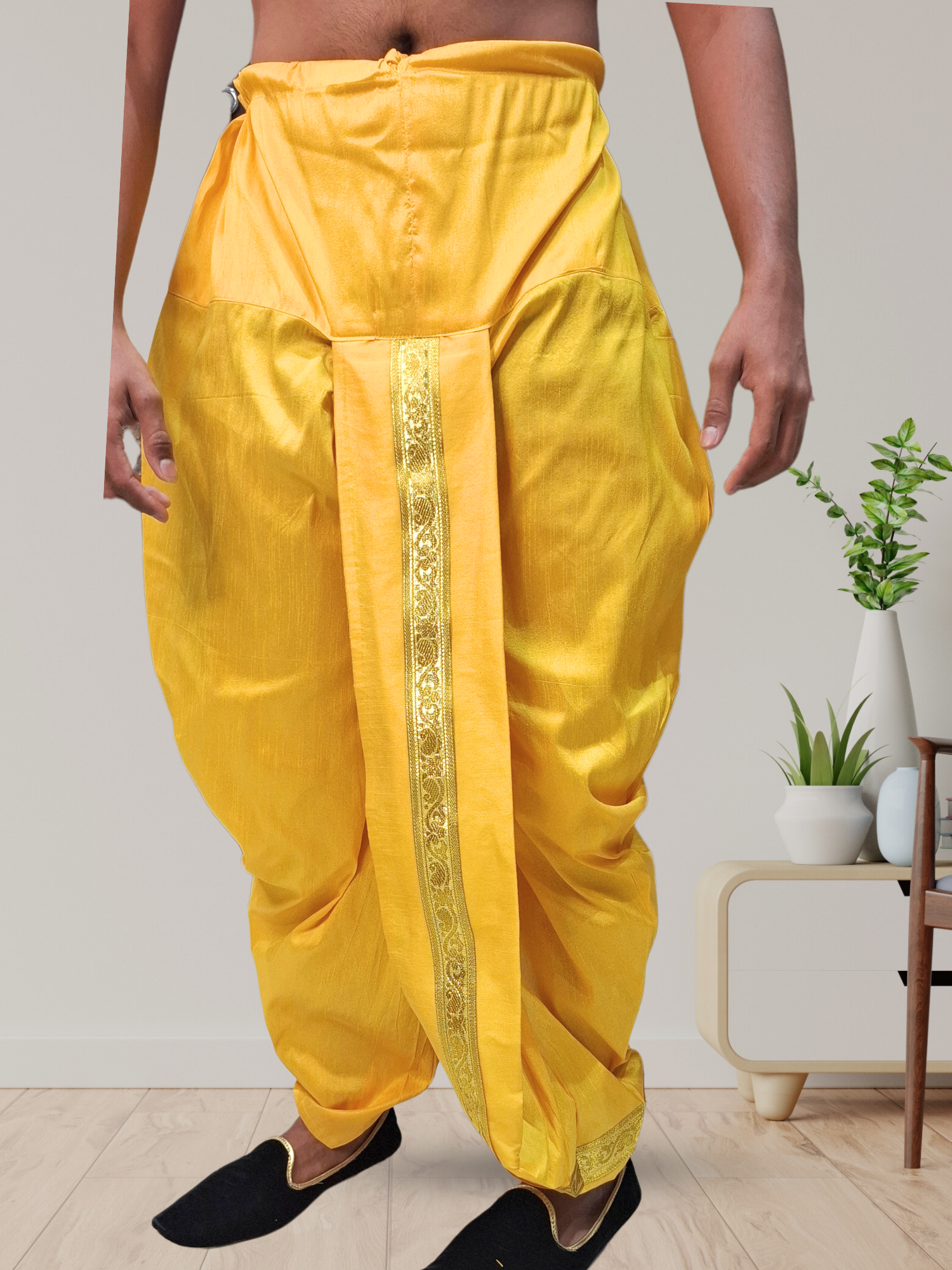 Yellow Pitambari Ready To Wear Cotton-Silk Dhoti