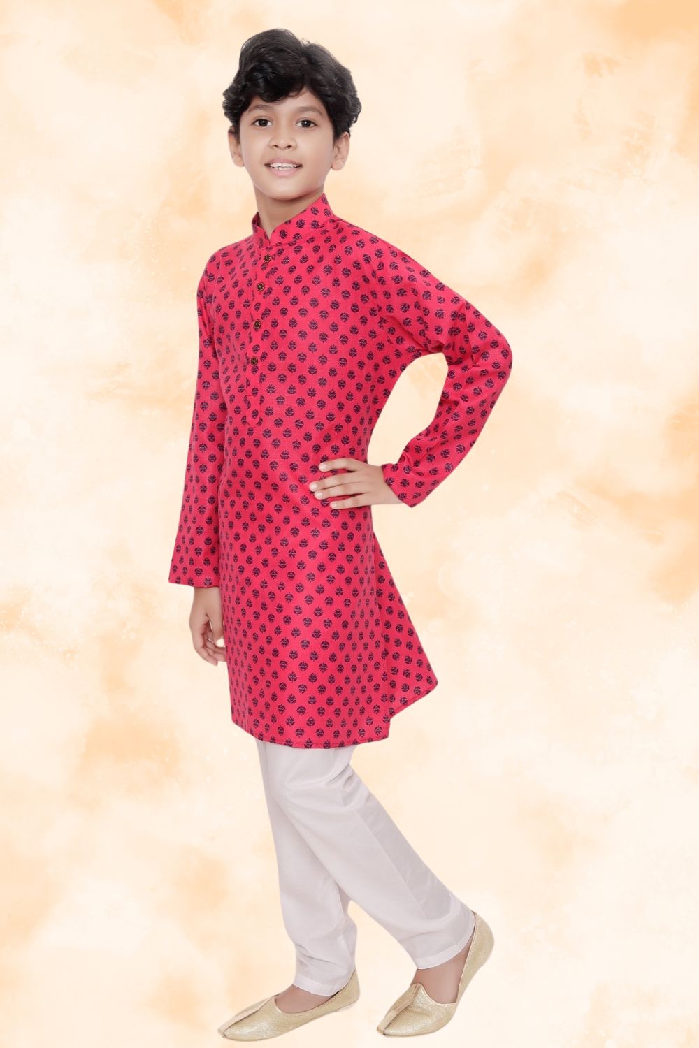 Persion Pink Hloom Printed Cotton Kurta Pajama Suit
