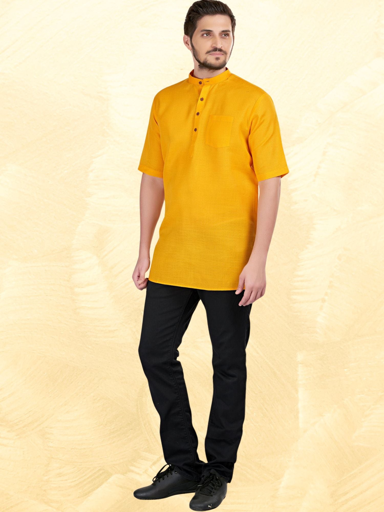 Sun Shine Yellow Solid Short Sleeves Casual Short Kurta