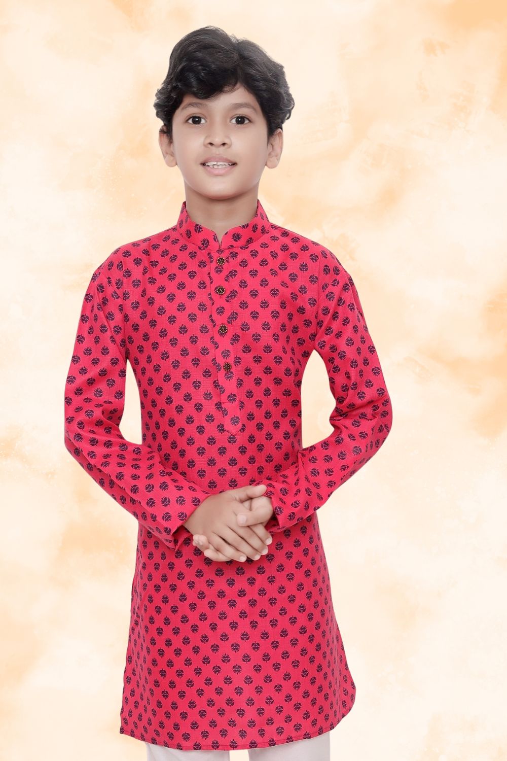 Persion Pink Hloom Printed Cotton Kurta Pajama Suit