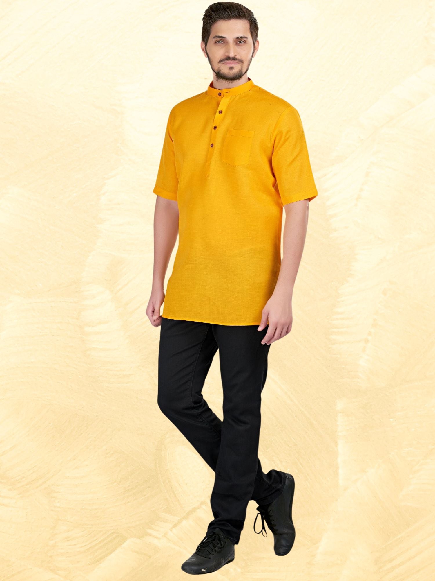 Sun Shine Yellow Solid Short Sleeves Casual Short Kurta