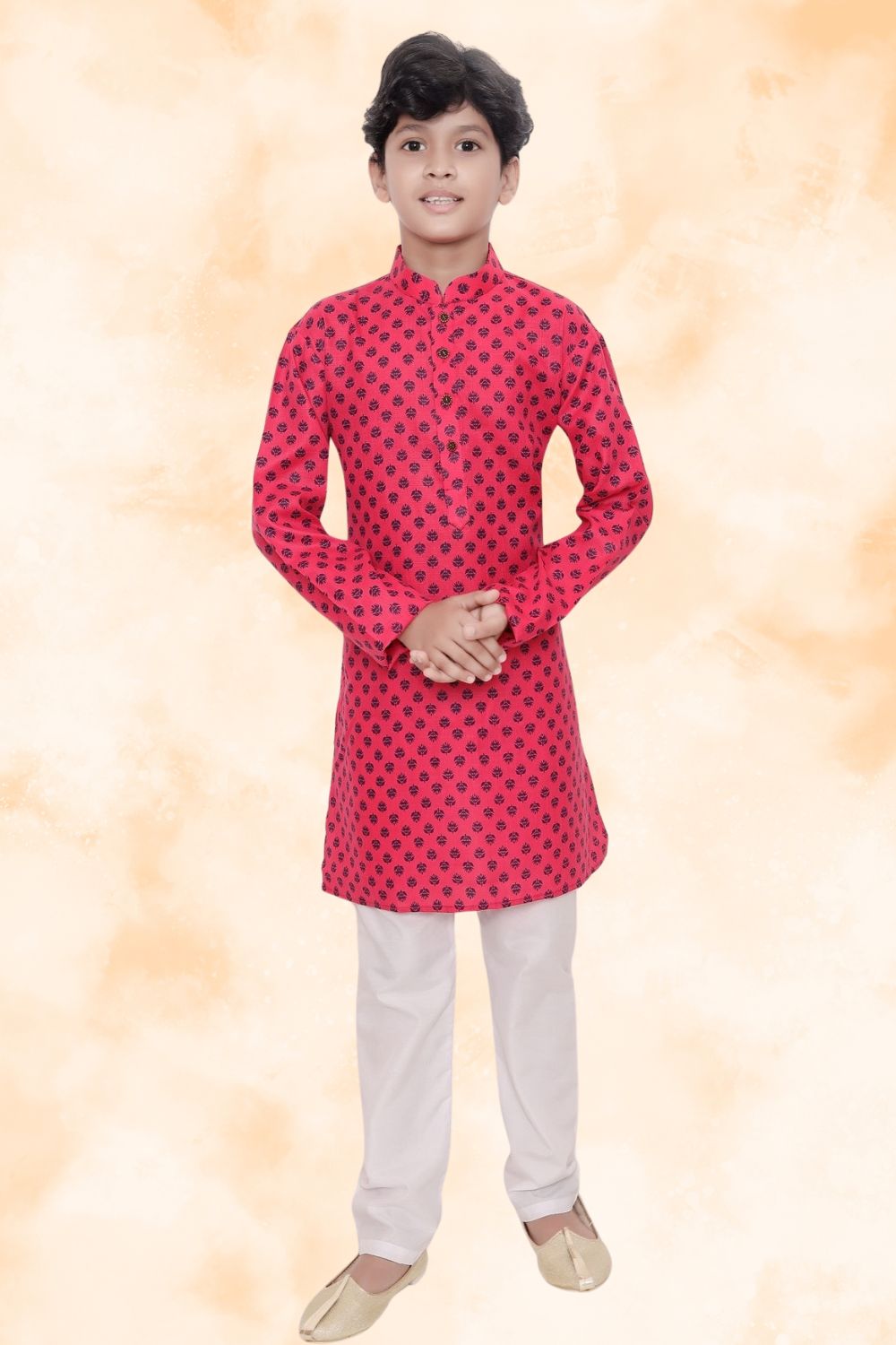 Persion Pink Hloom Printed Cotton Kurta Pajama Suit