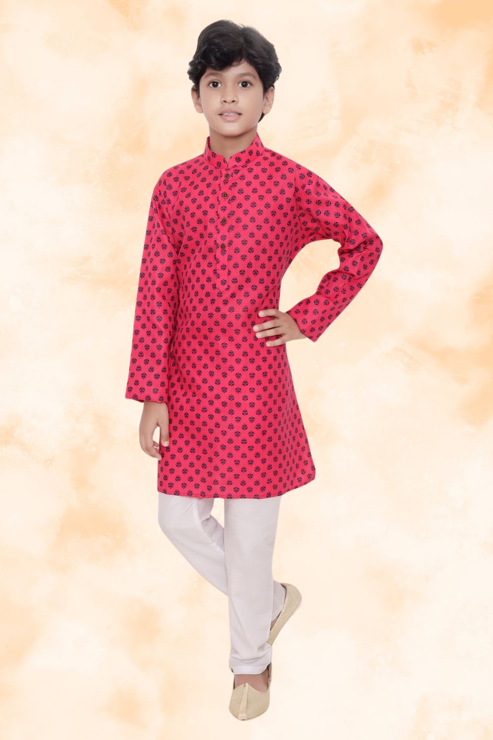Persion Pink Hloom Printed Cotton Kurta Pajama Suit