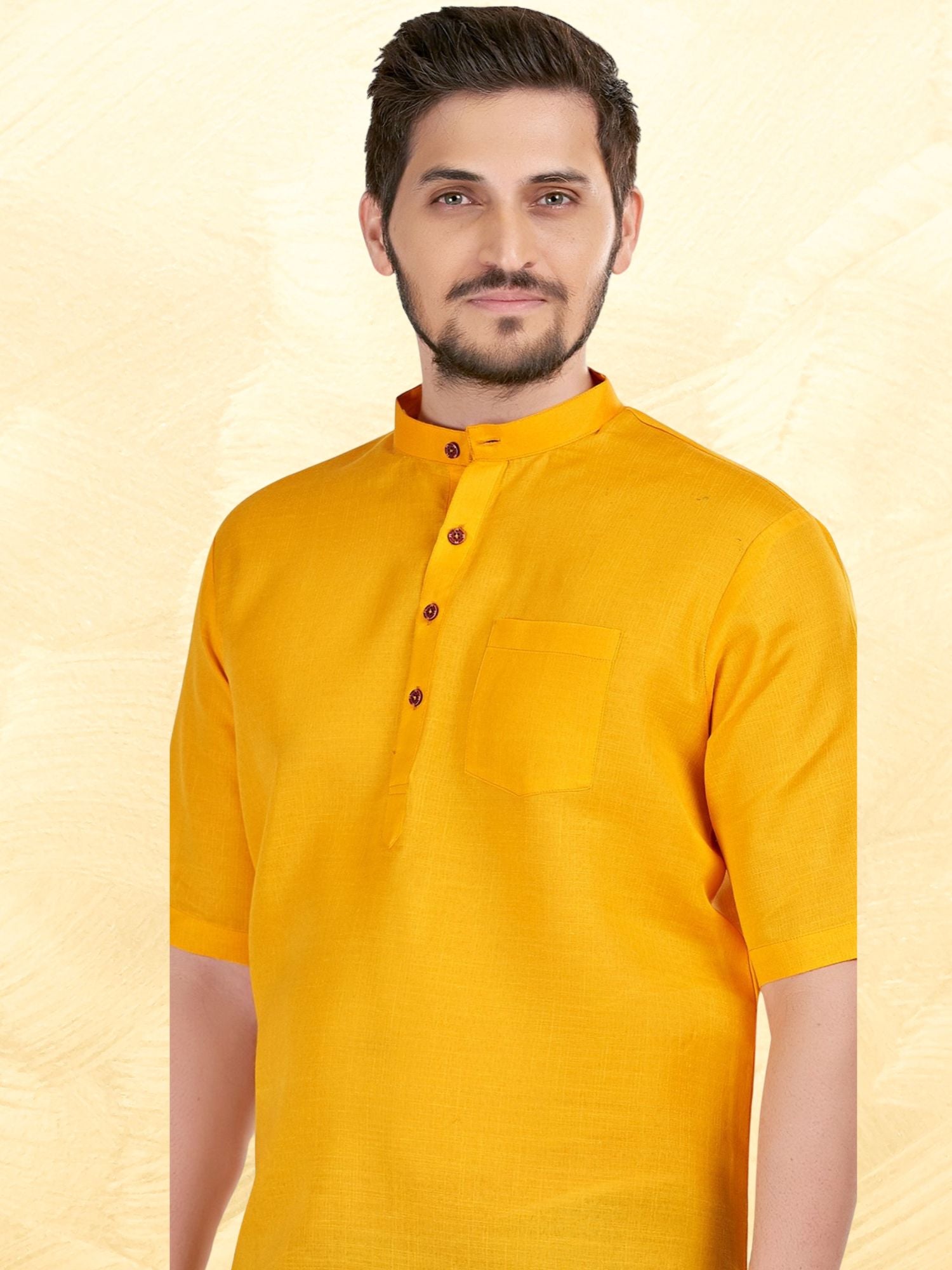 Sun Shine Yellow Solid Short Sleeves Casual Short Kurta