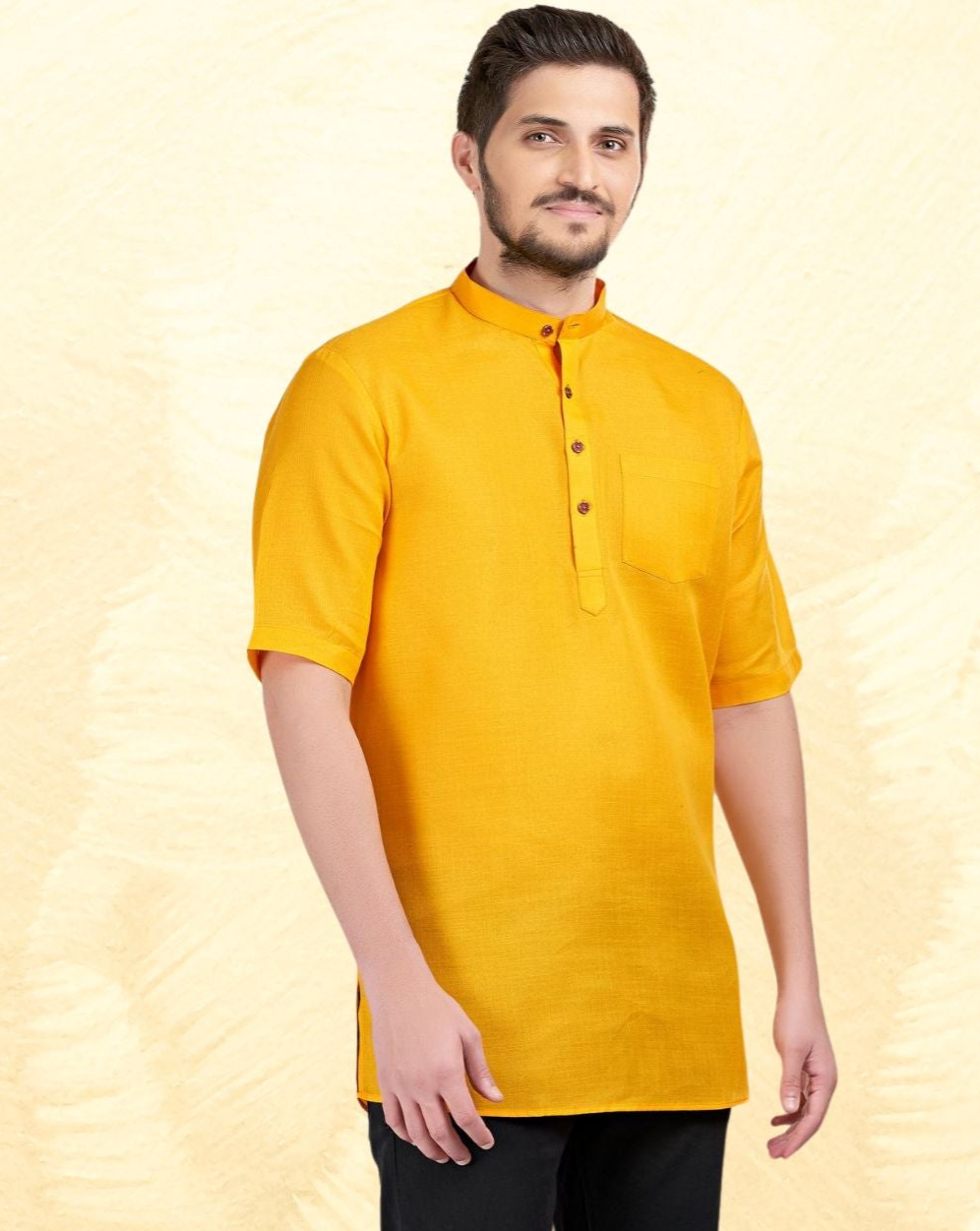 Sun Shine Yellow Solid Short Sleeves Casual Short Kurta