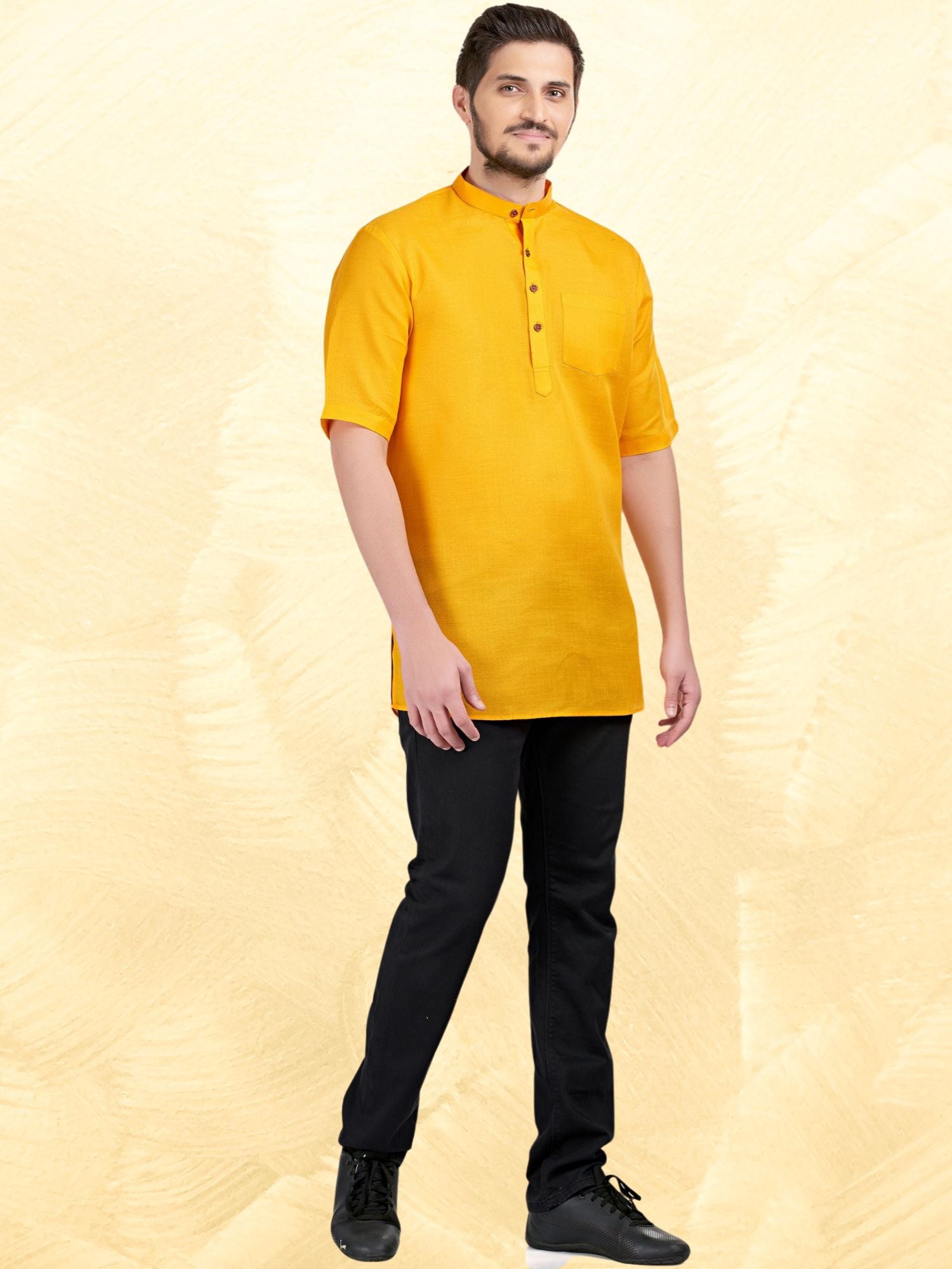 Sun Shine Yellow Solid Short Sleeves Casual Short Kurta