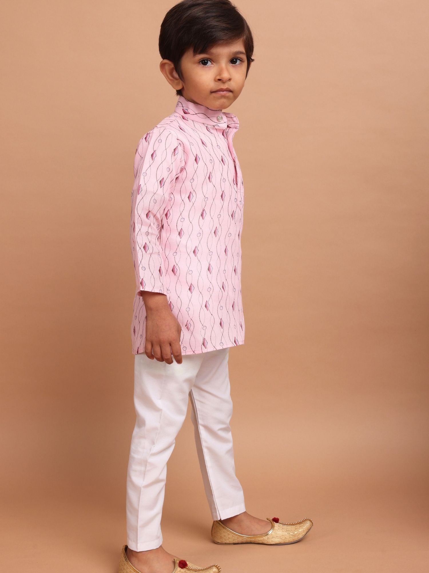 Persian Pink Long Sleeves Cotton Printed Kurta Top
