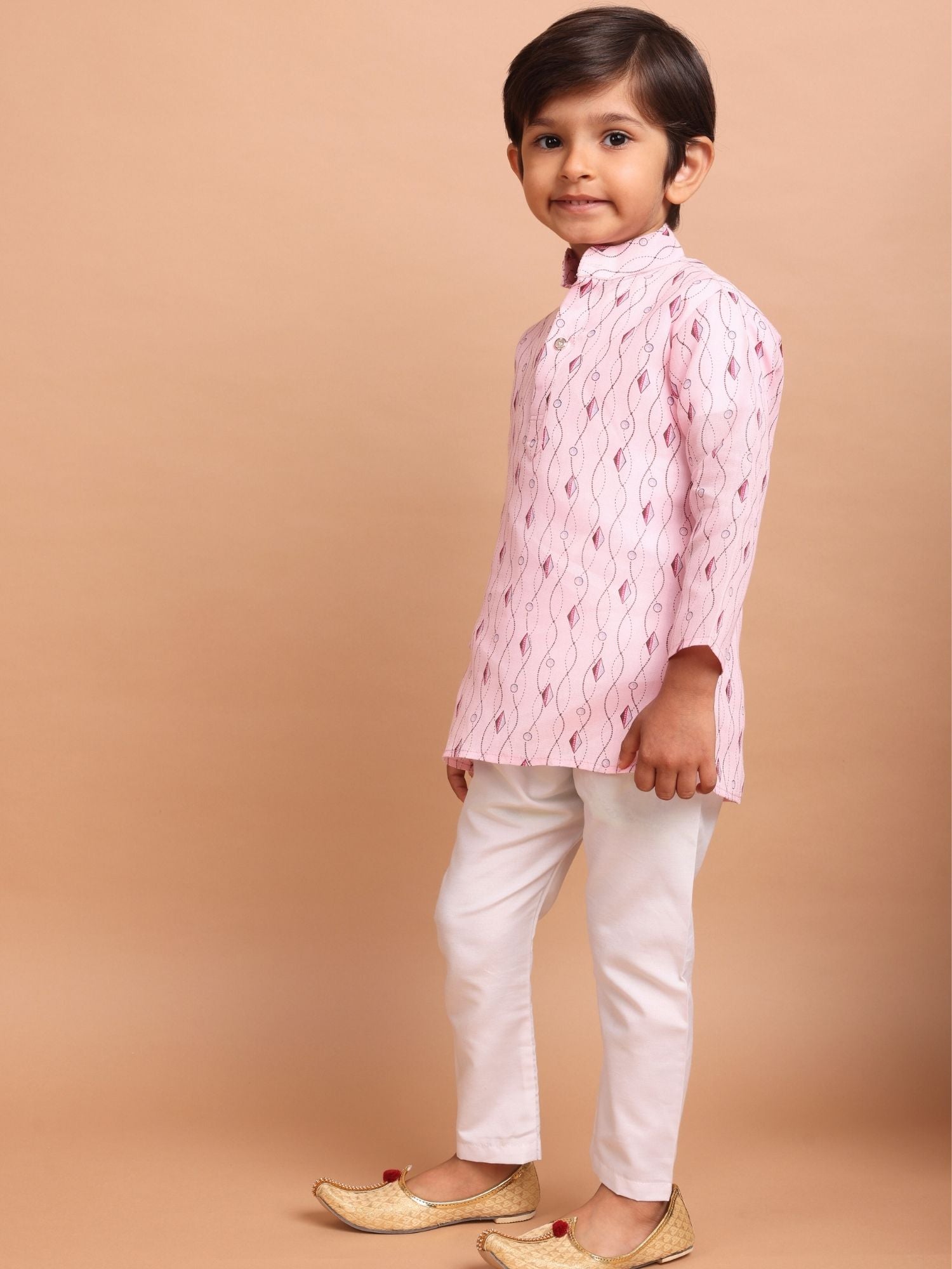 Persian Pink Long Sleeves Cotton Printed Kurta Top