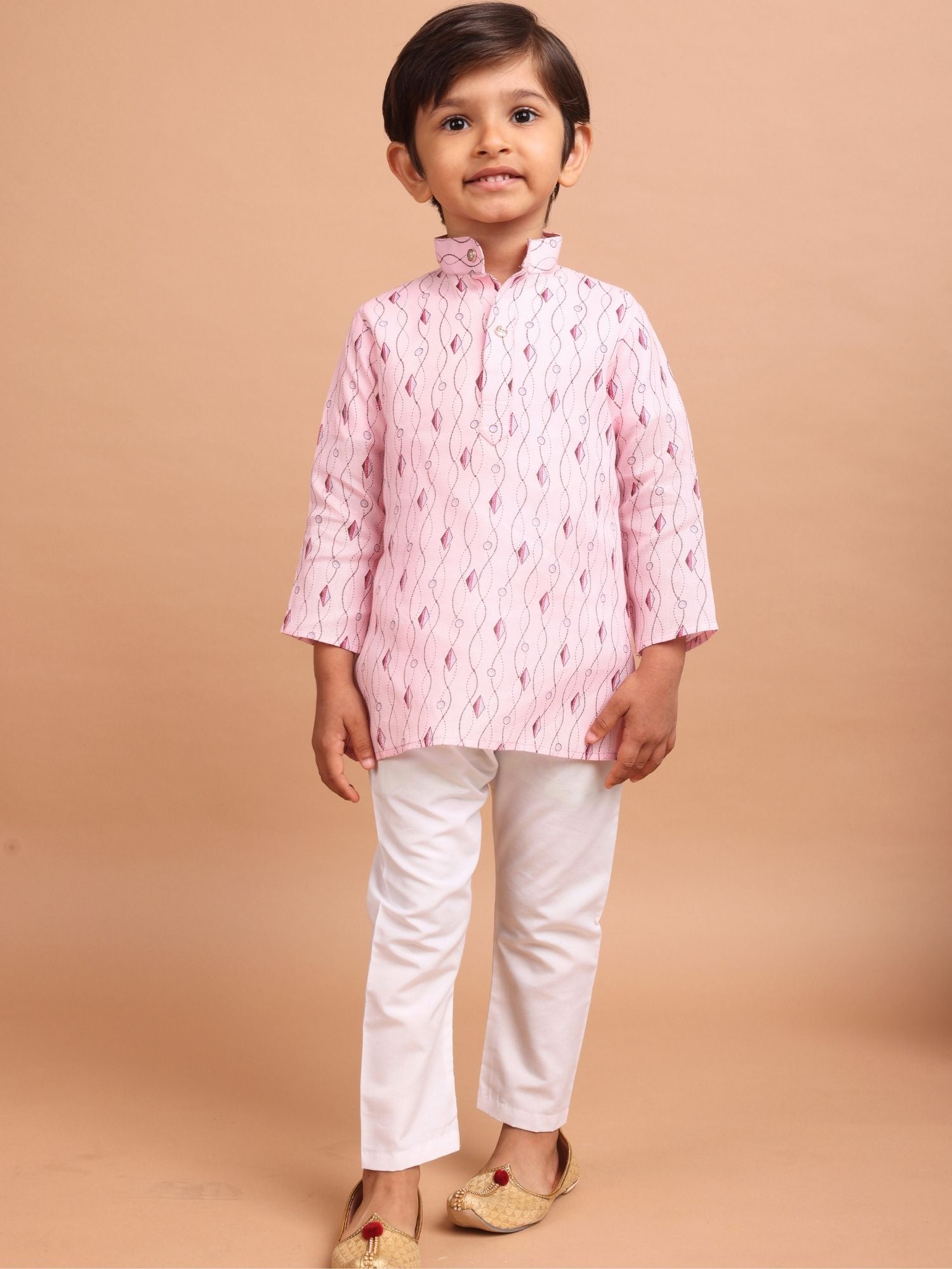 Persian Pink Long Sleeves Cotton Printed Kurta Top