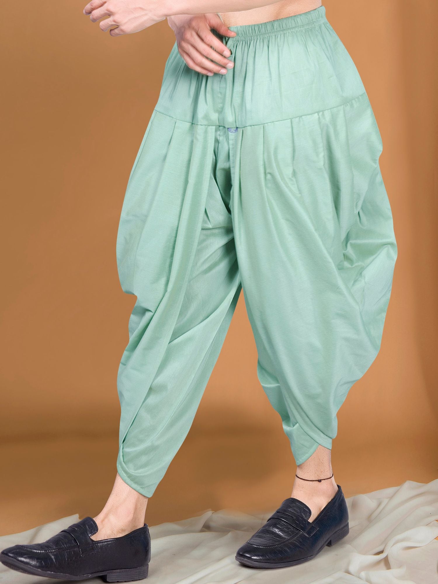 Tropical Green Ready To Wear Cotton-Silk Peshawari Dhoti