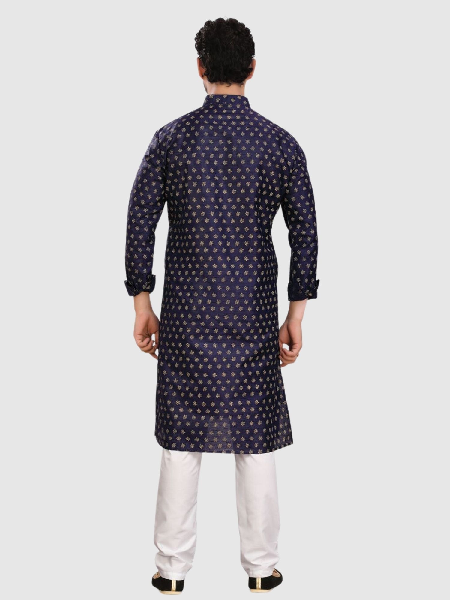 Indigo Blue Silk Printed Kurta and Matching Dhoti