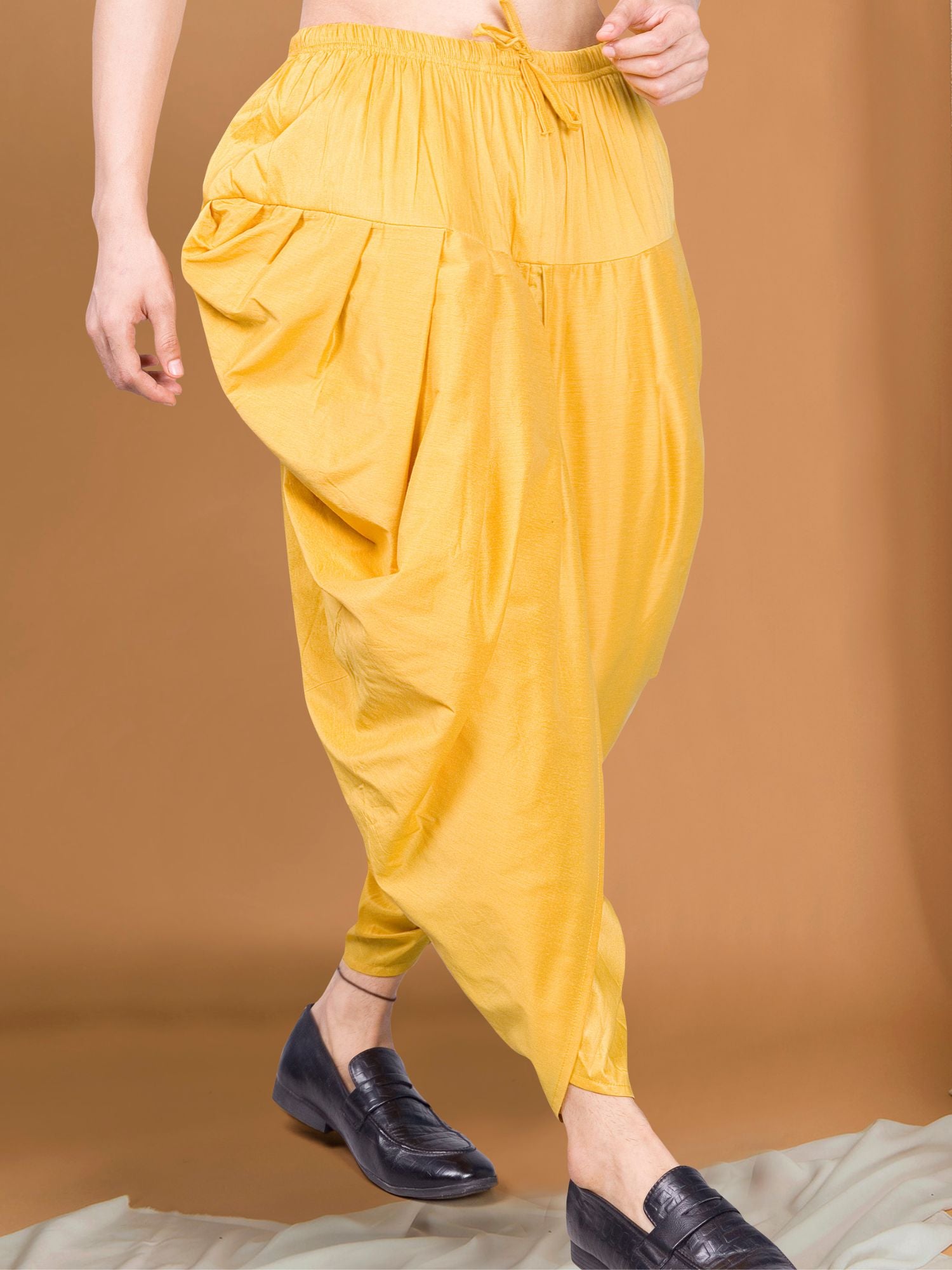 Shine Of Yellow Ready To Wear Cotton-Silk Peshawari Dhoti