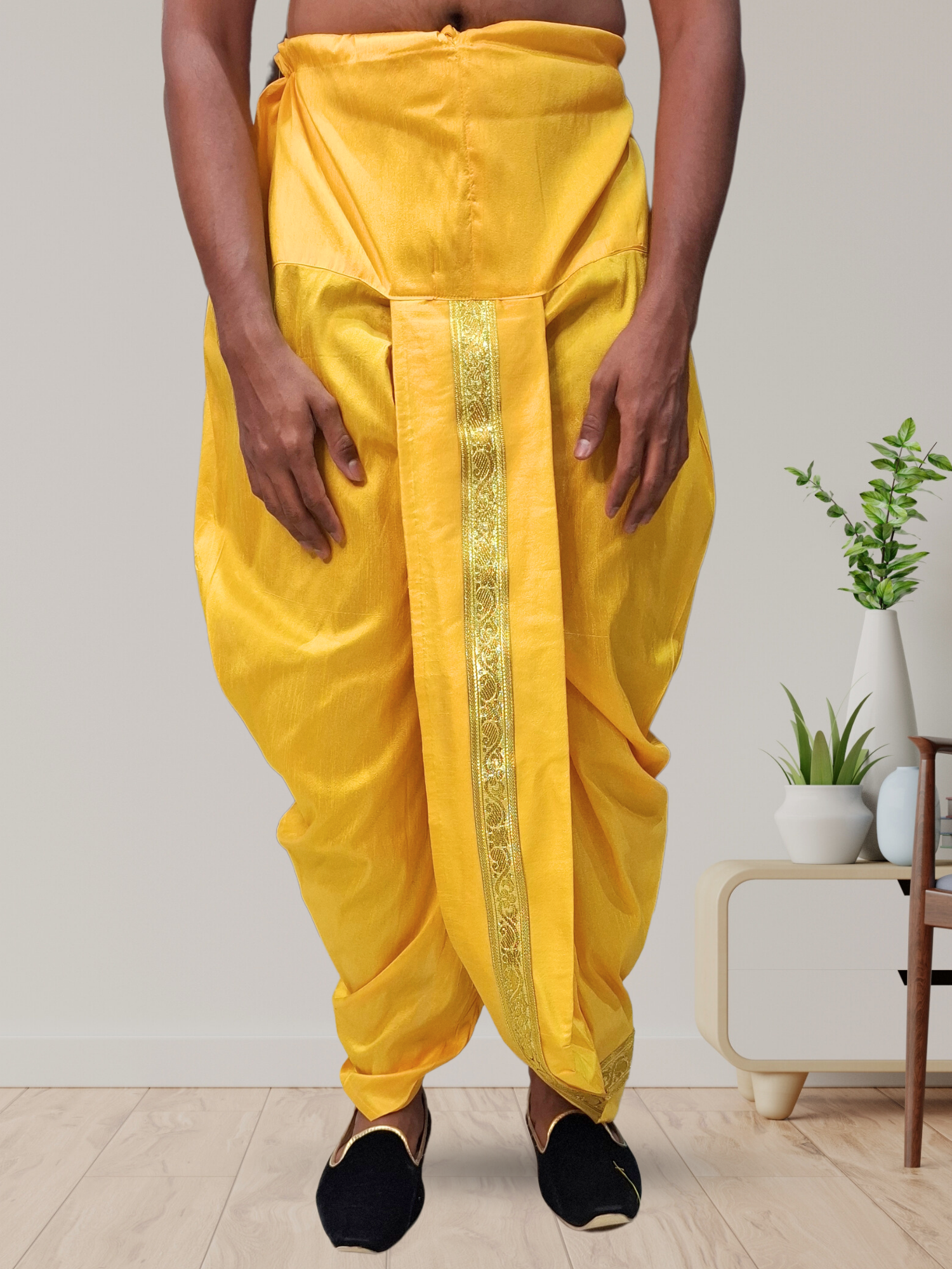 Yellow Pitambari Ready To Wear Cotton-Silk Dhoti