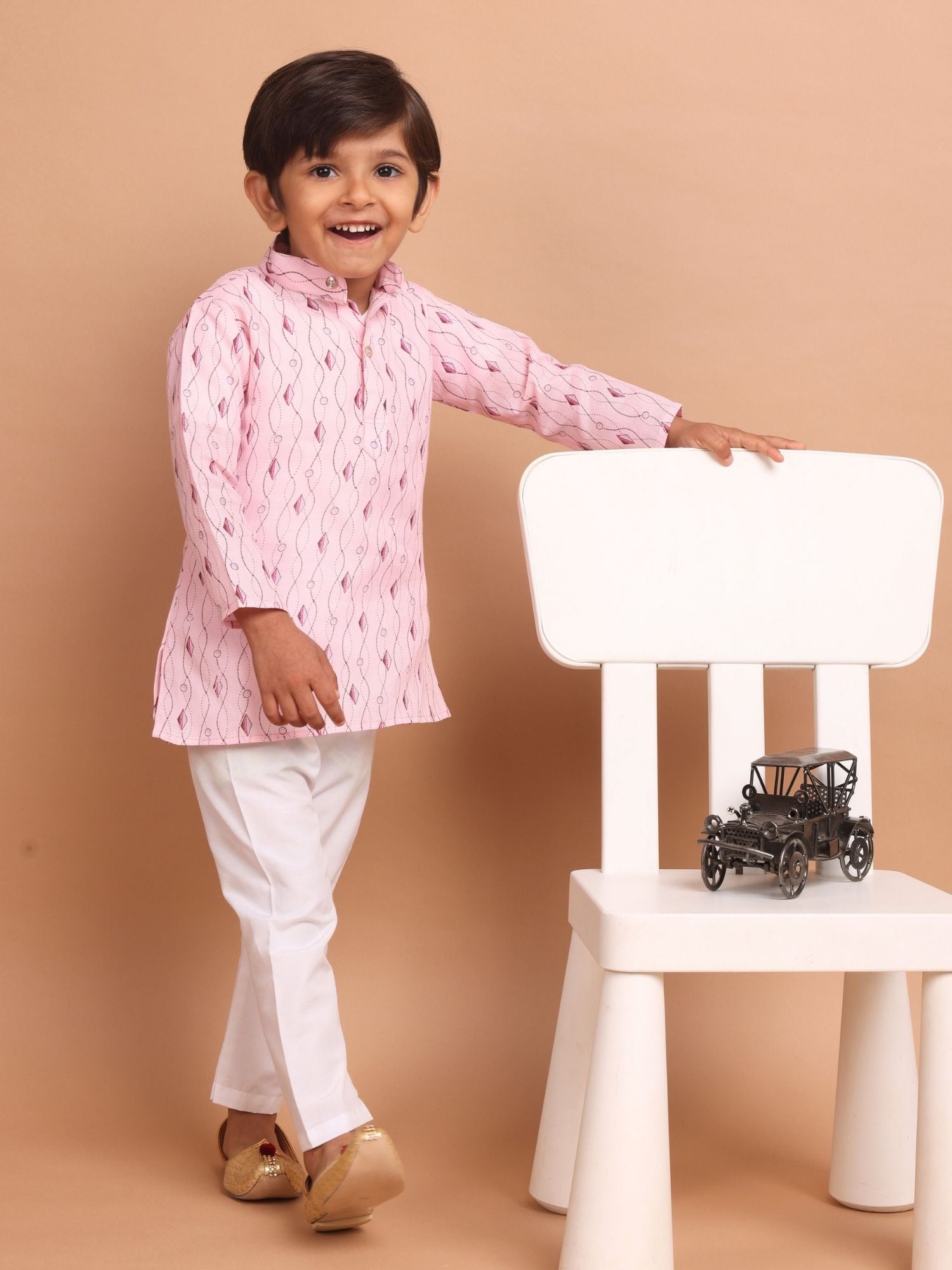 Persian Pink Long Sleeves Cotton Printed Kurta Top