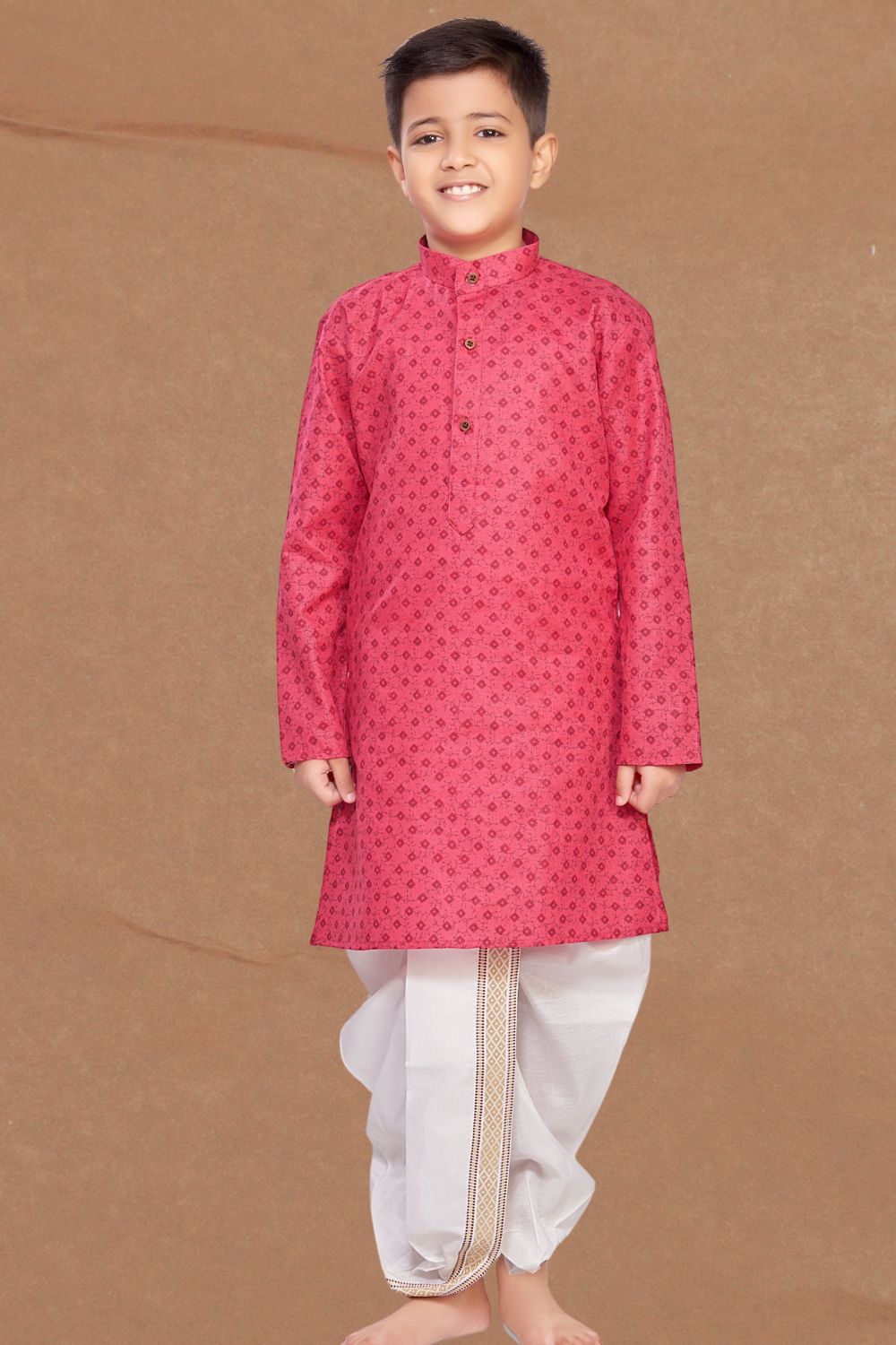 Persion Pink Printed Kurta Pitambari Dhoti Suit