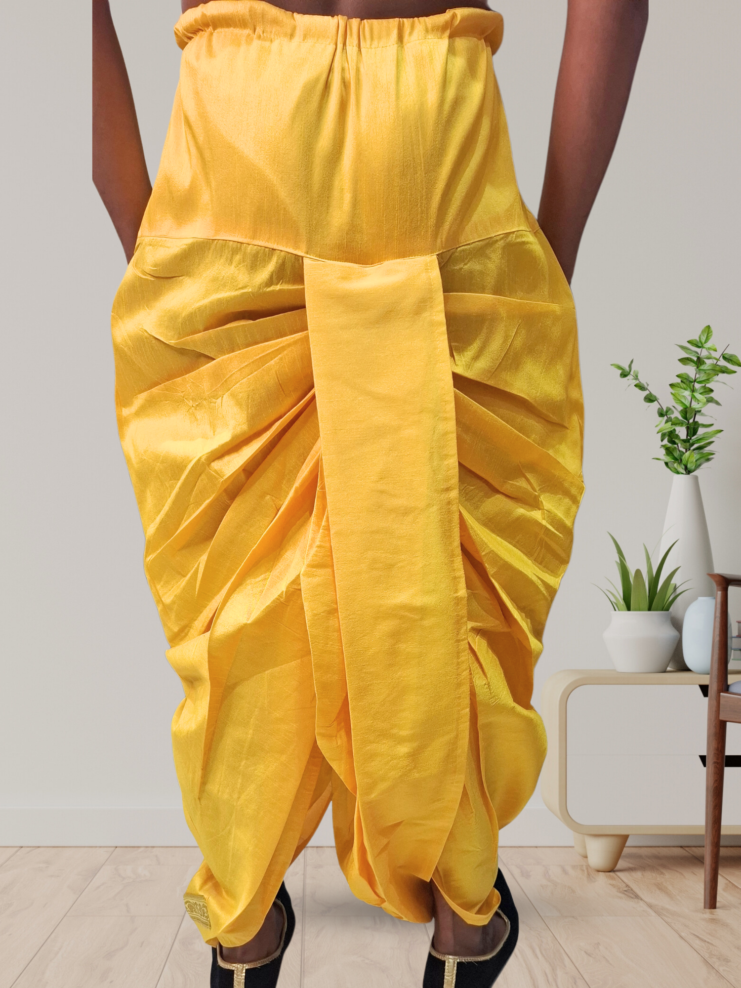 Yellow Pitambari Ready To Wear Cotton-Silk Dhoti