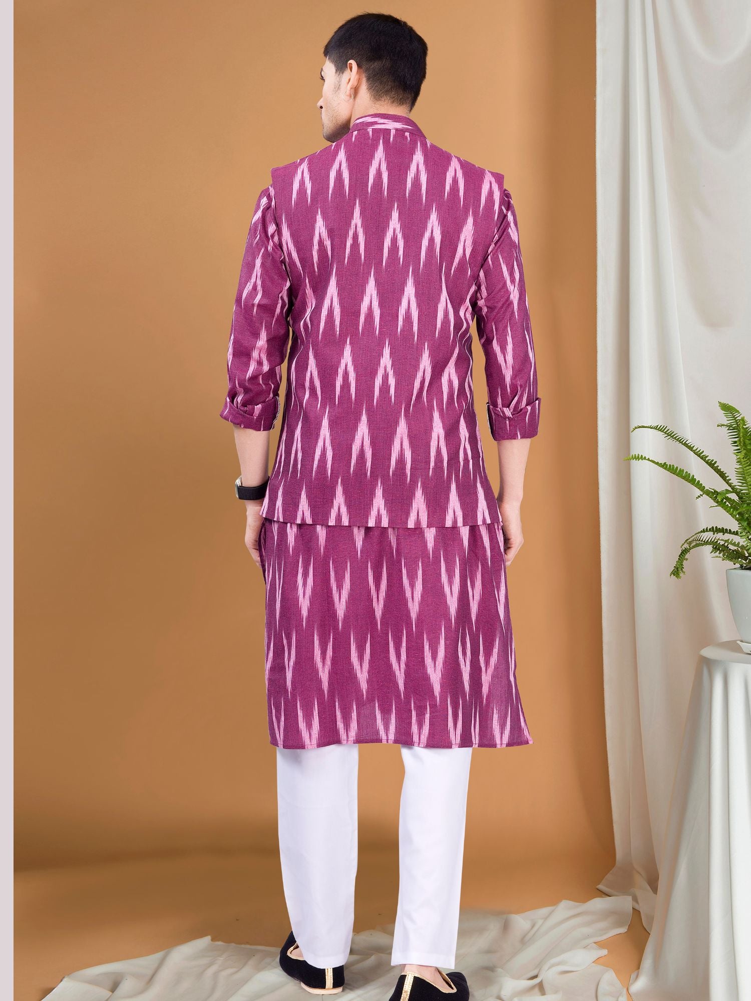 Rich Maroon Ikat Print Kurta Pajama Set