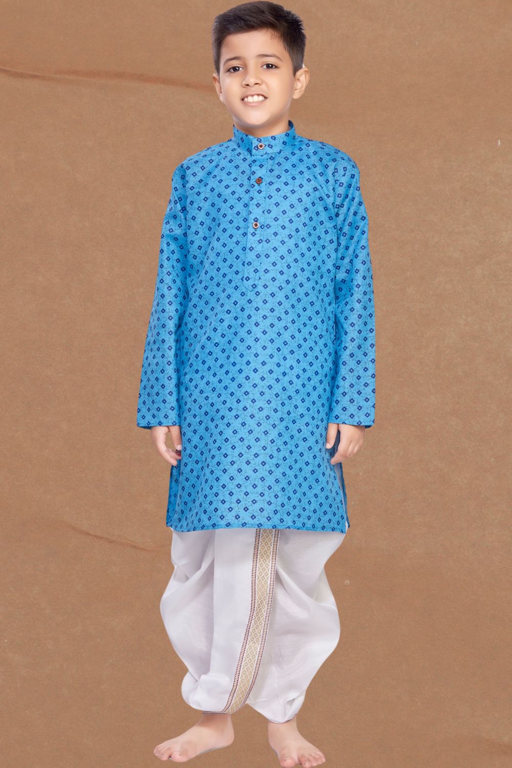 Azure Blue Printed Kurta Pitambari Dhoti Suit