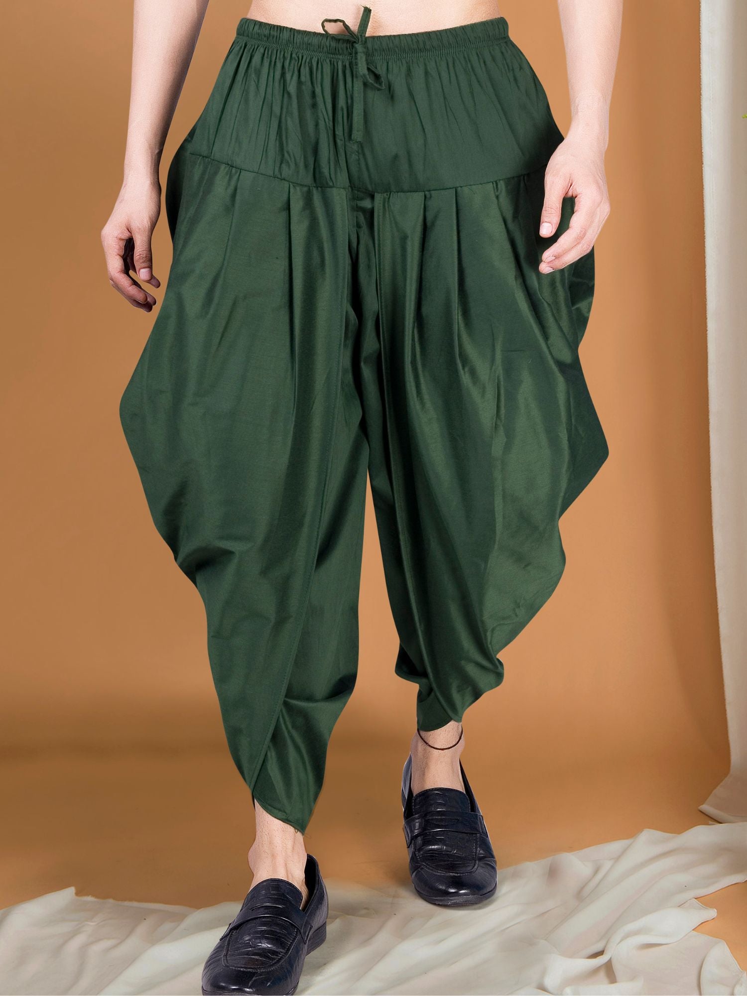 Forest Green Ready To Wear Cotton-Silk Peshawari Dhoti