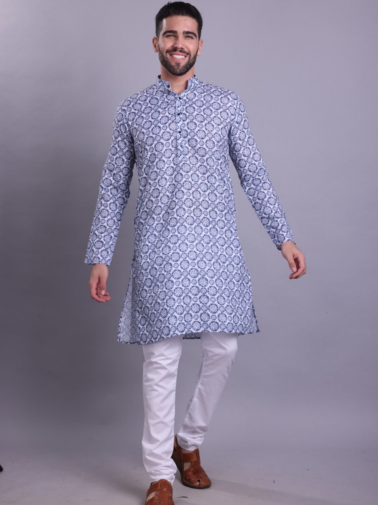 Iris Blue Indi Print Cotton Kurta