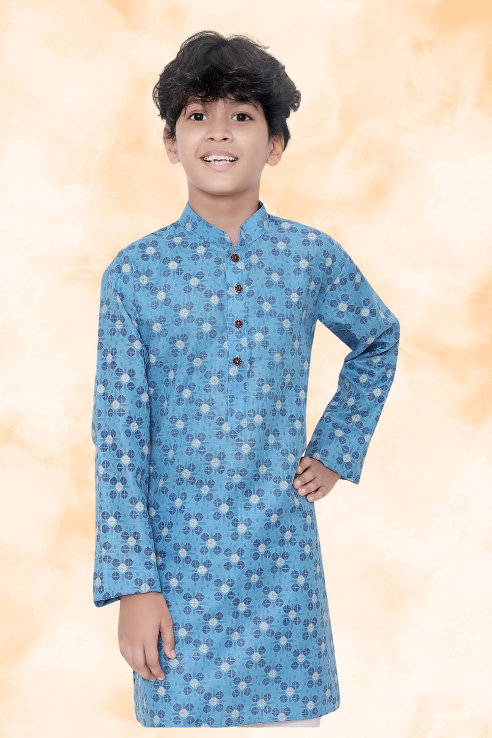 Azure Blue Hloom Printed Cotton Kurta Pajama Suit