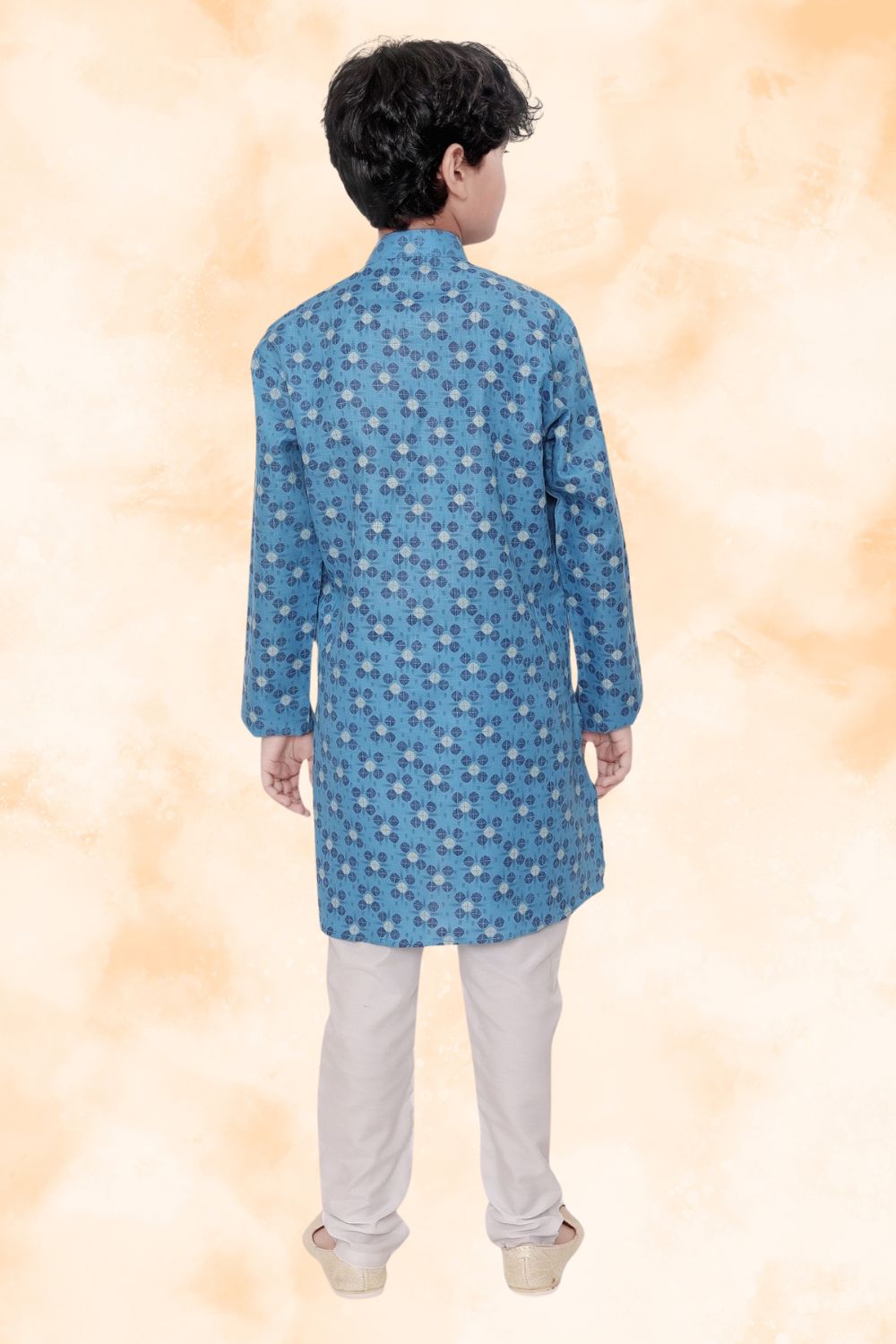 Azure Blue Hloom Printed Cotton Kurta Pajama Suit