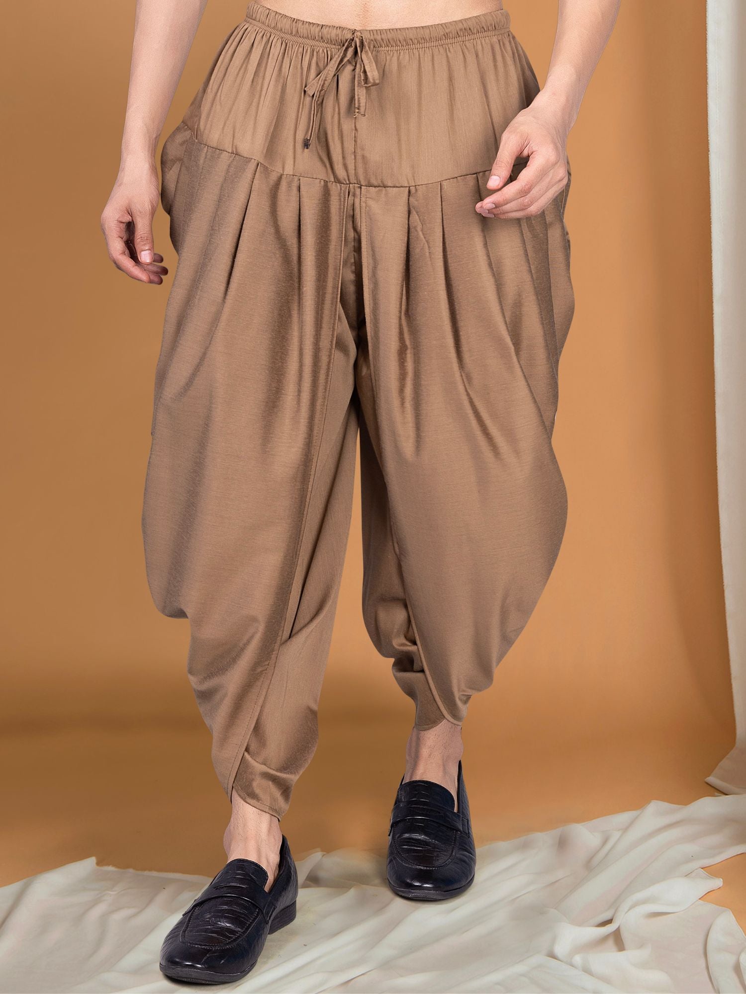 Cider Brown Ready To Wear Cotton-Silk Peshawari Dhoti